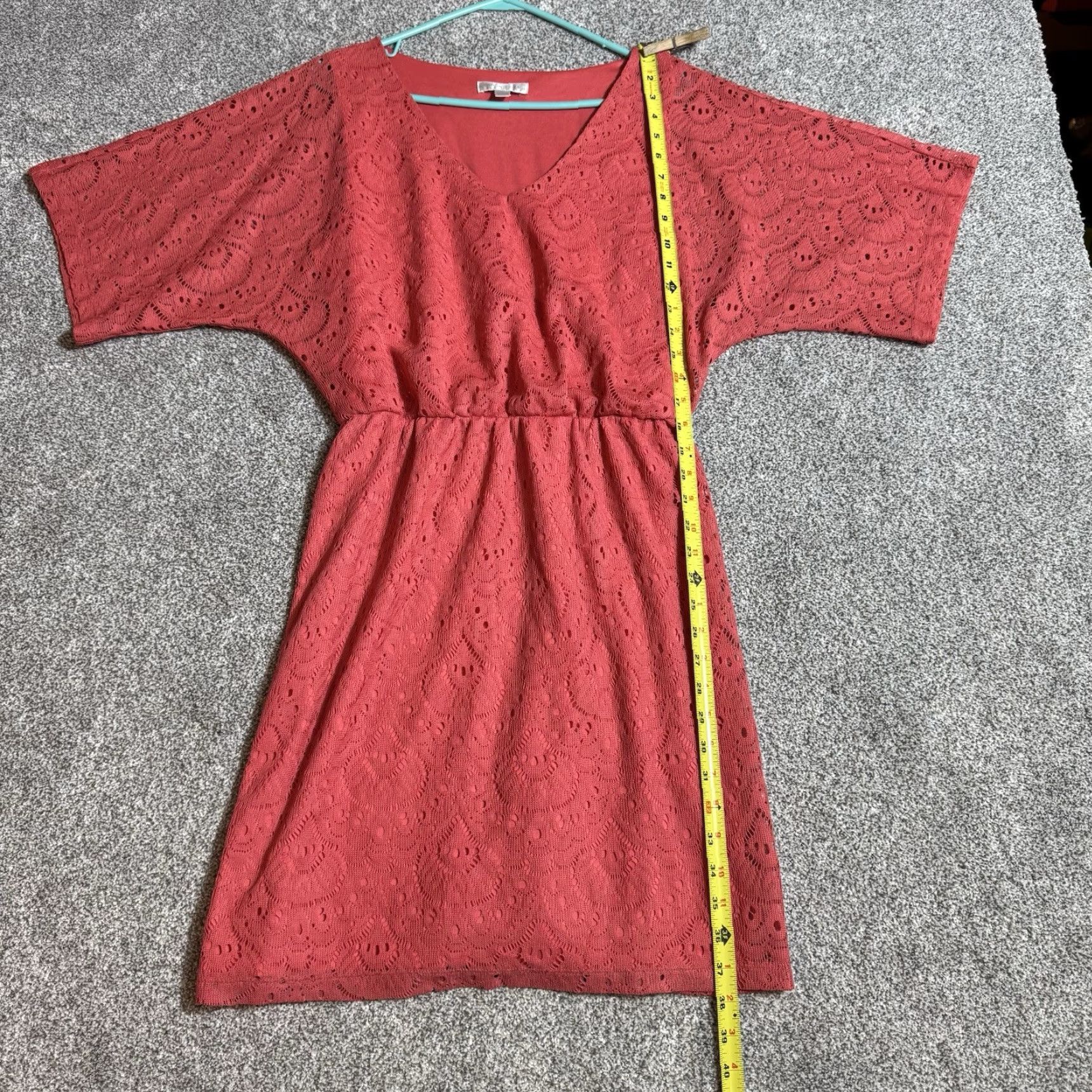 Vintage London Times Lace Dress Casual Boho 12 Pink Knee Length V-Neck Short Sleeve Polyester Lace Dress Womens Blouson Lined Vintage No Size XL / US 12-14 / IT 48-50 - 2 Thumbnail
