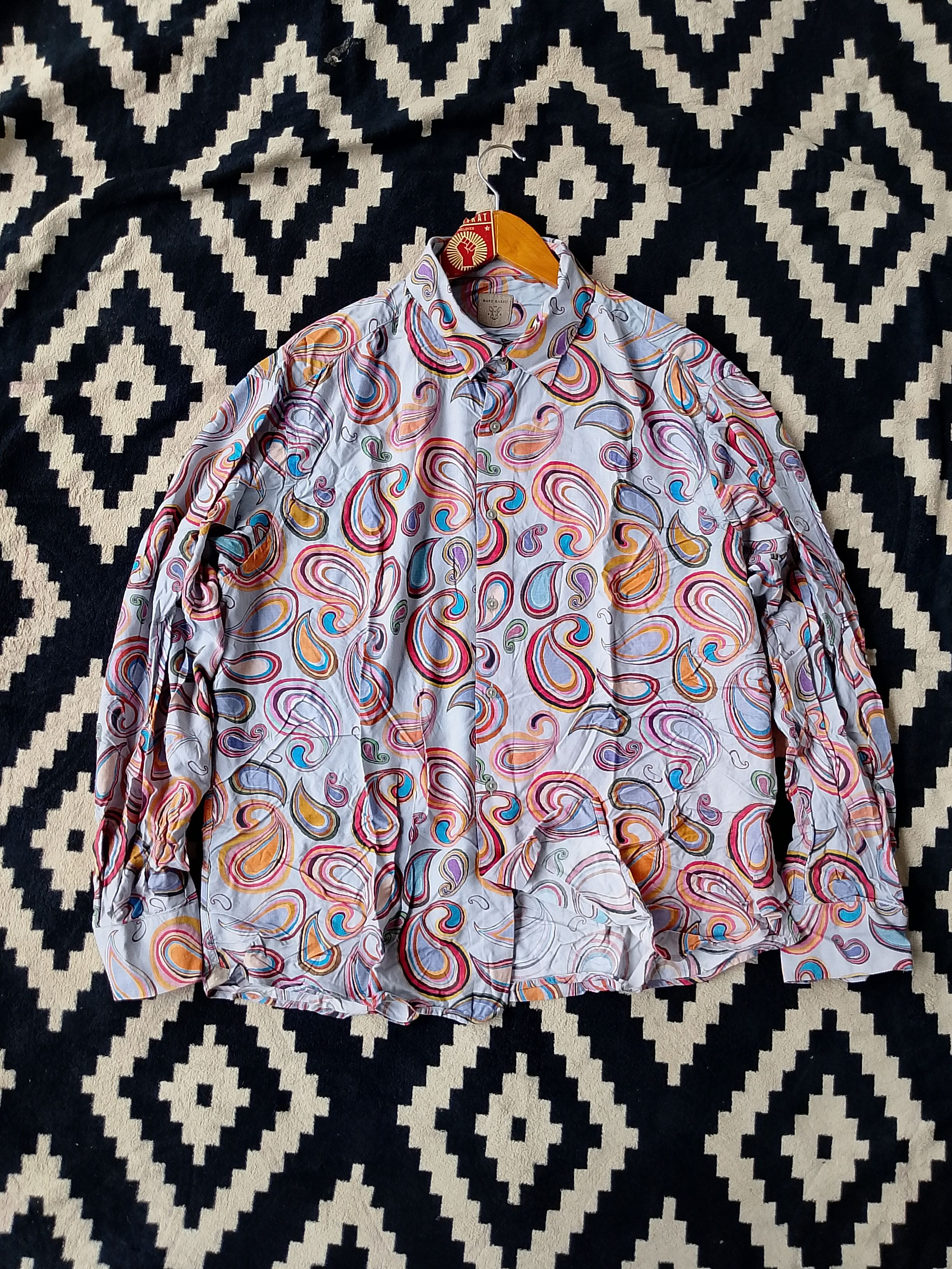 Other Rare Rabbit Marsh Blue Paisley Printed Spread Collar Shirt Size US XXL / EU 58 / 5 - 4 Thumbnail