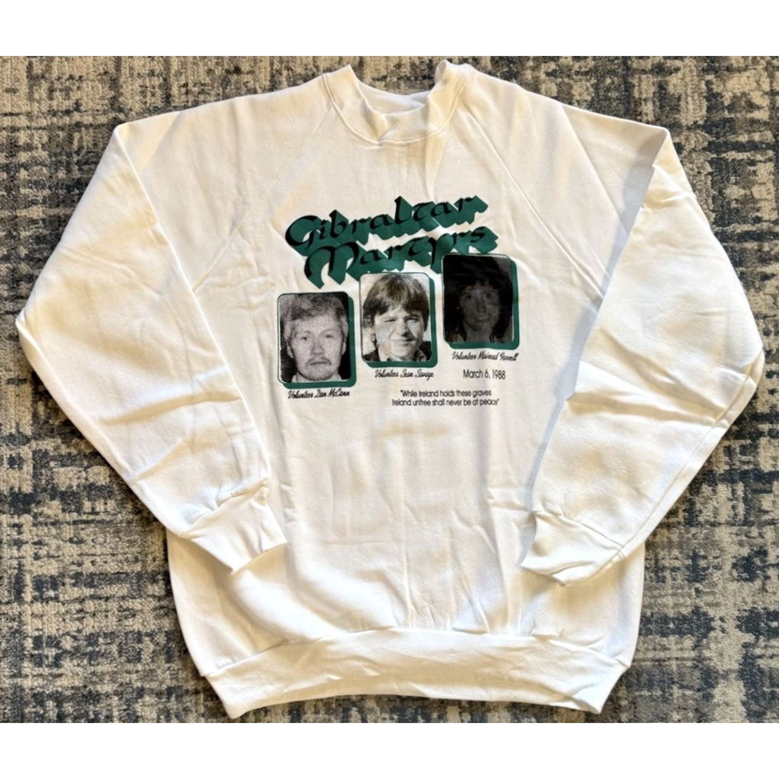 Fruit Of The Loom VINTAGE Fruit of the Loom Sweatshirt L The Troubles Gibraltar Martyrs Noraid Sinn Fein 80s Mens White Long Sleeve Size US L / EU 52-54 / 3 - 2 Thumbnail