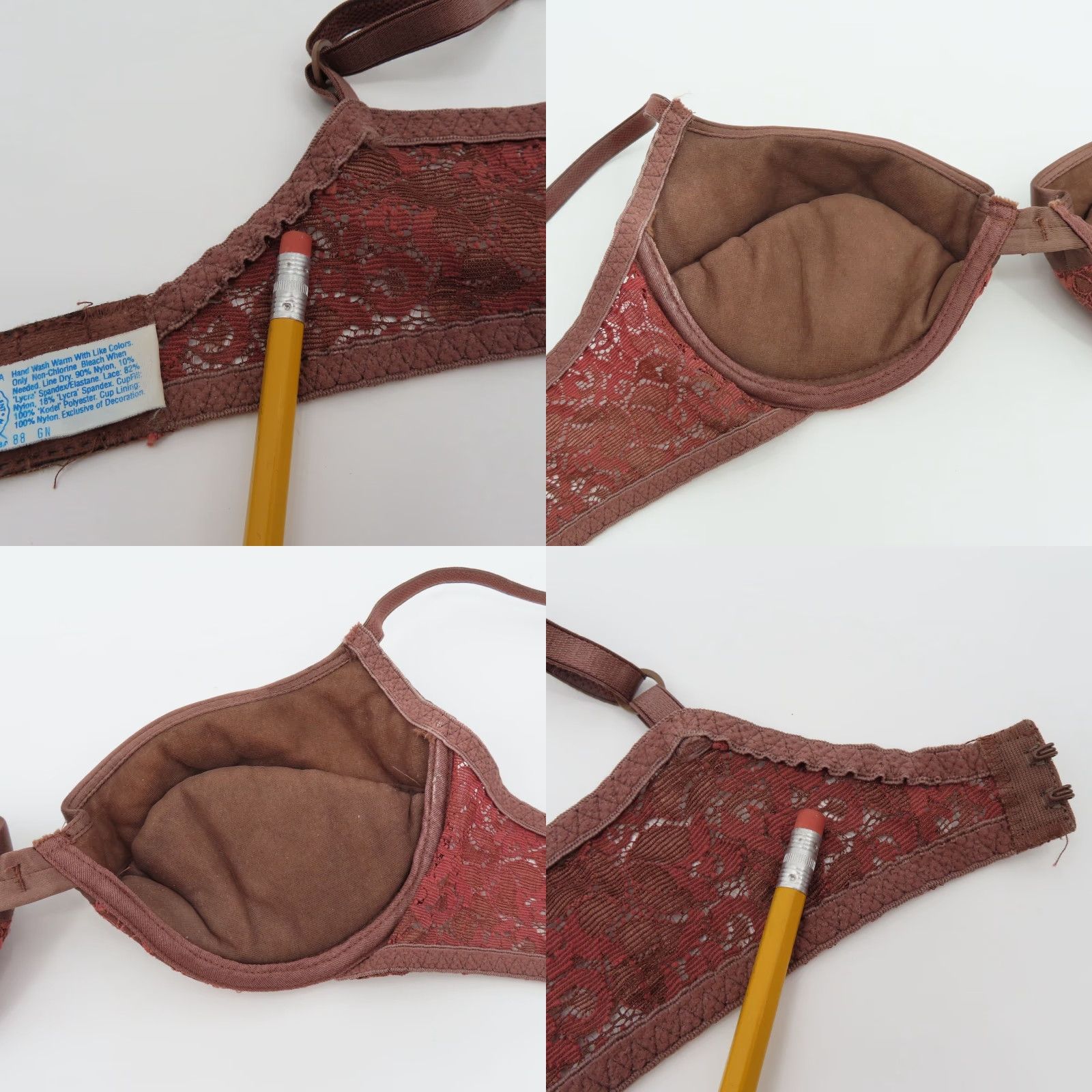 Vintage VTG Maidenform Bra 36B Rendezvous Underwire Padded Lace Brown Satin Bow Size ONE SIZE - 8 Thumbnail