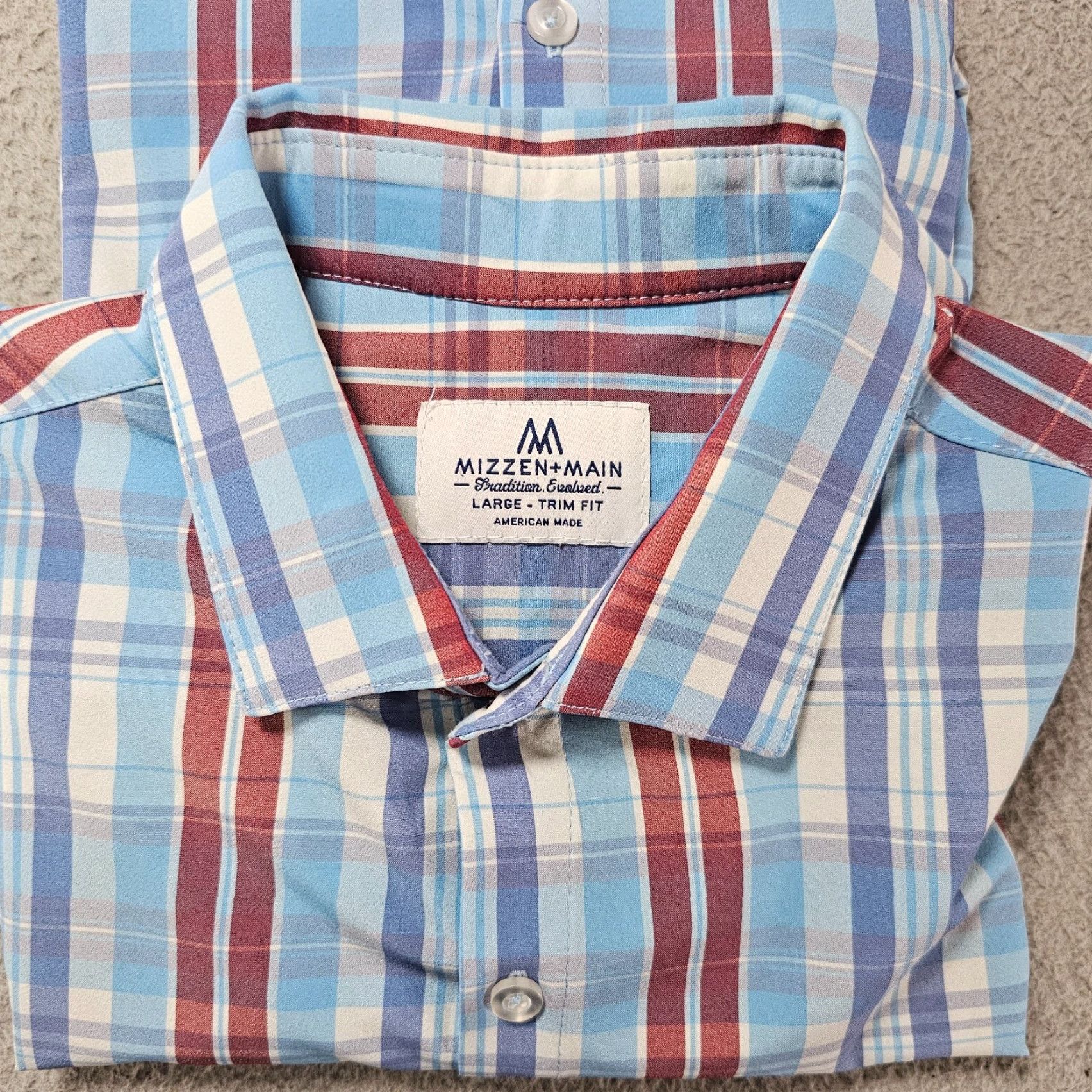 Mizzen+Main Mizzen+Main Dress Shirt Men's Large Trim Blue White Check Stretch Performance Size 42R - 2 Thumbnail