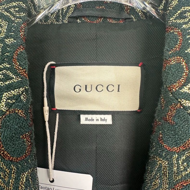 Gucci Gucci Dark green logo old flower full print lapel long-slee Size US XXS / EU 40 - 5 Thumbnail