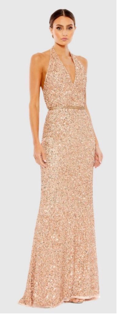 Mac Duggal Women's Mac Duggal Rose Gold Sequin Halter Gown Size 12 Size XL / US 12-14 / IT 48-50 - 1 Thumbnail