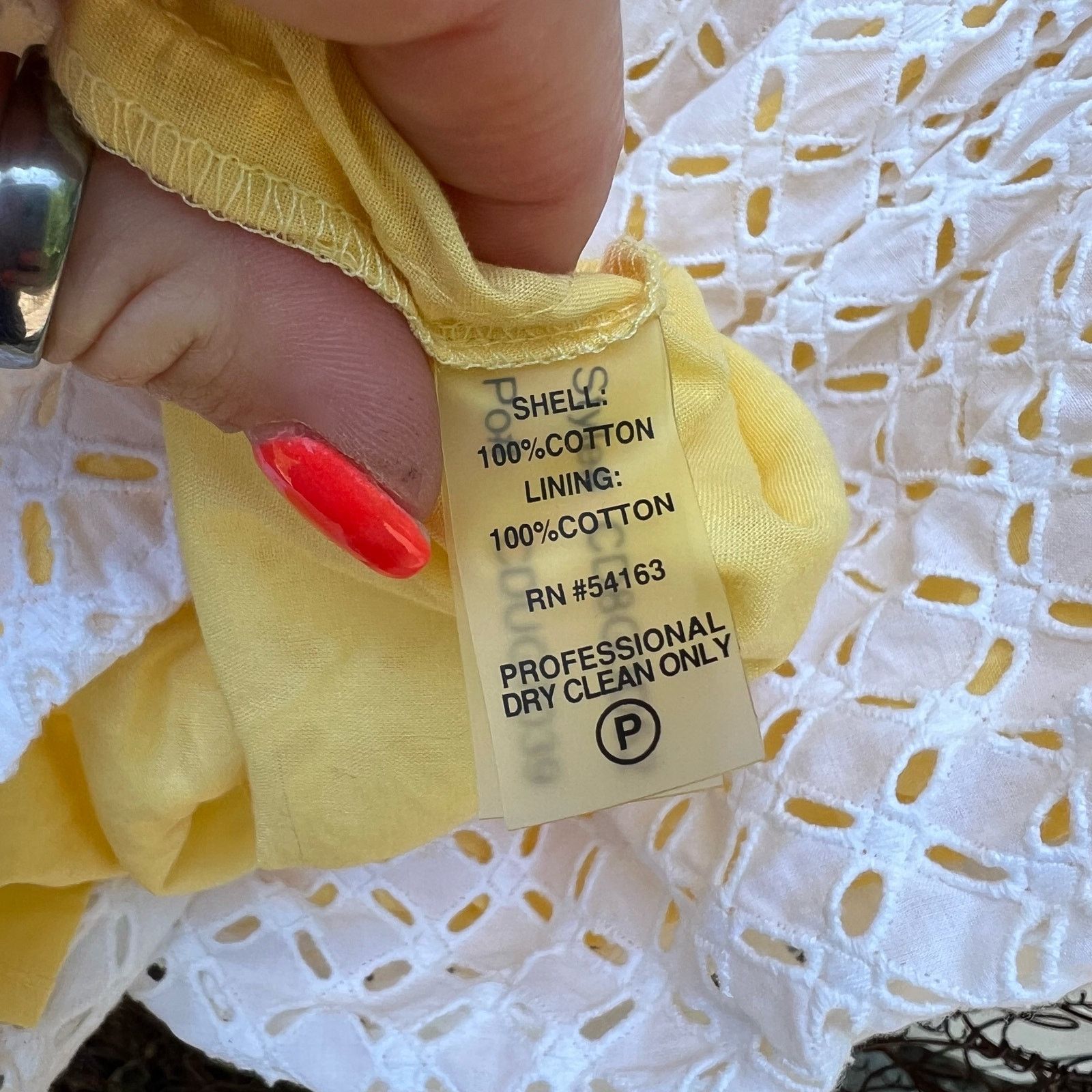 Calvin Klein White Eyelet Cotton Dress over yellow NWT 10