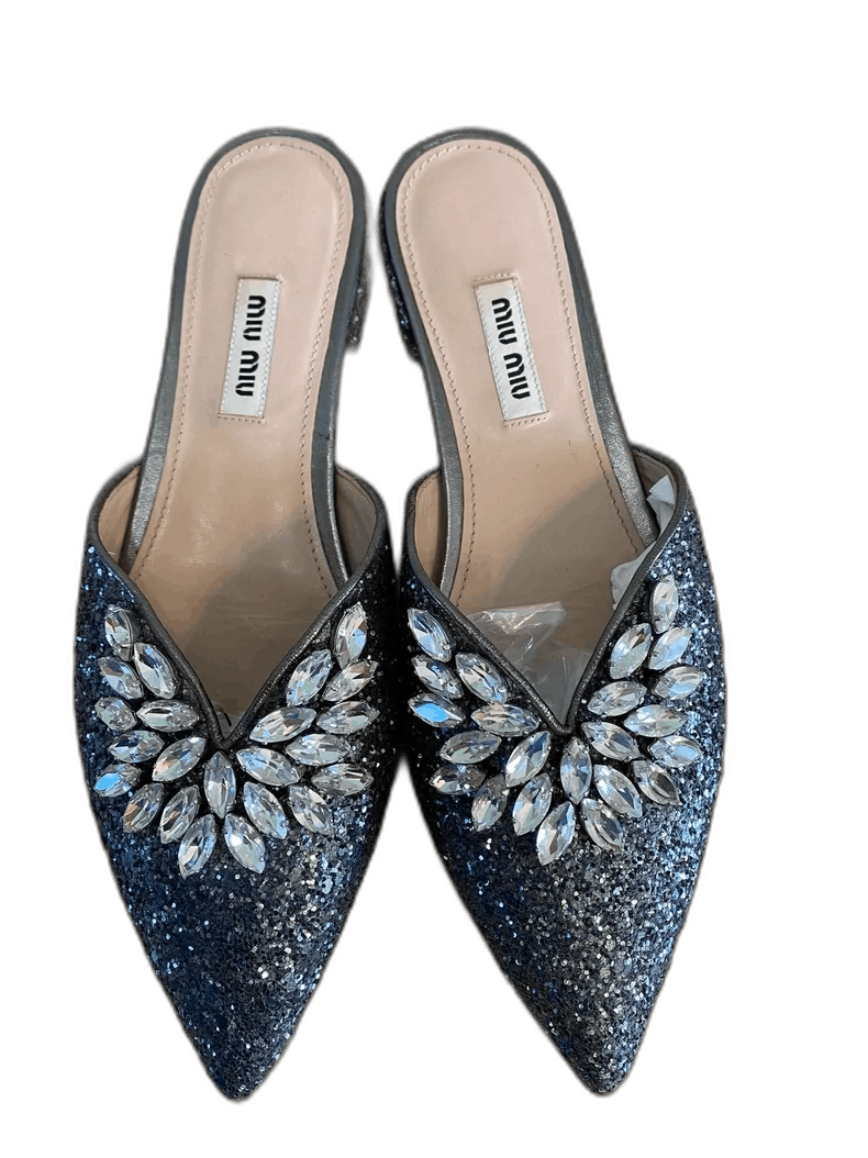 Prada Stylish MiuMiu Bling Sandal Flats for Women Size US 6 / IT 36 - 1 Thumbnail