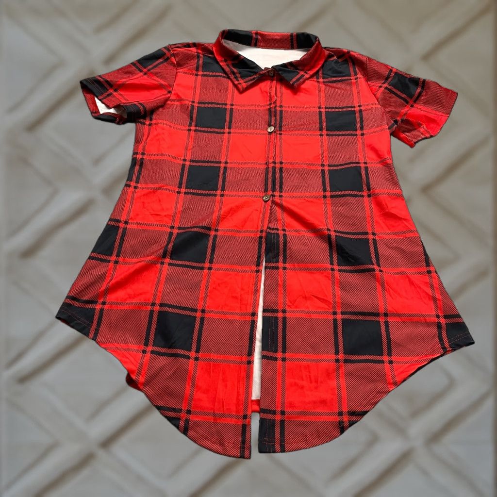 Vintage Unbranded Button Down Shirt Womens 2XL Red Black Plaid Short Sleeve Casual Top Size XXL / US 16-18 / IT 52-54 - 1 Thumbnail