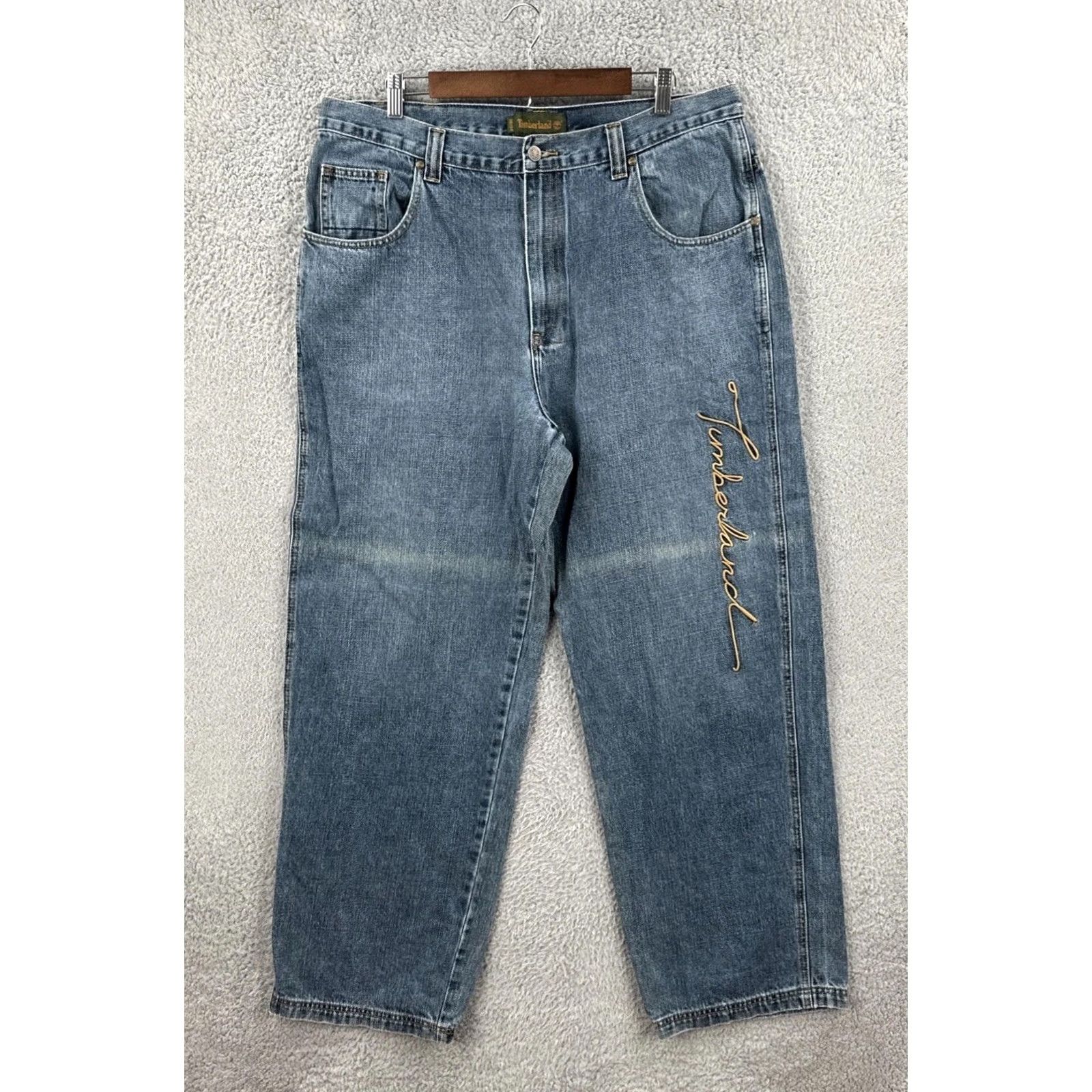 Timberland VINTAGE Timberland Jeans Mens 38x34 90s Hip Hop Baggy Wide-Leg Embroidered Logo Blue Size US 38 / EU 54 - 2 Thumbnail