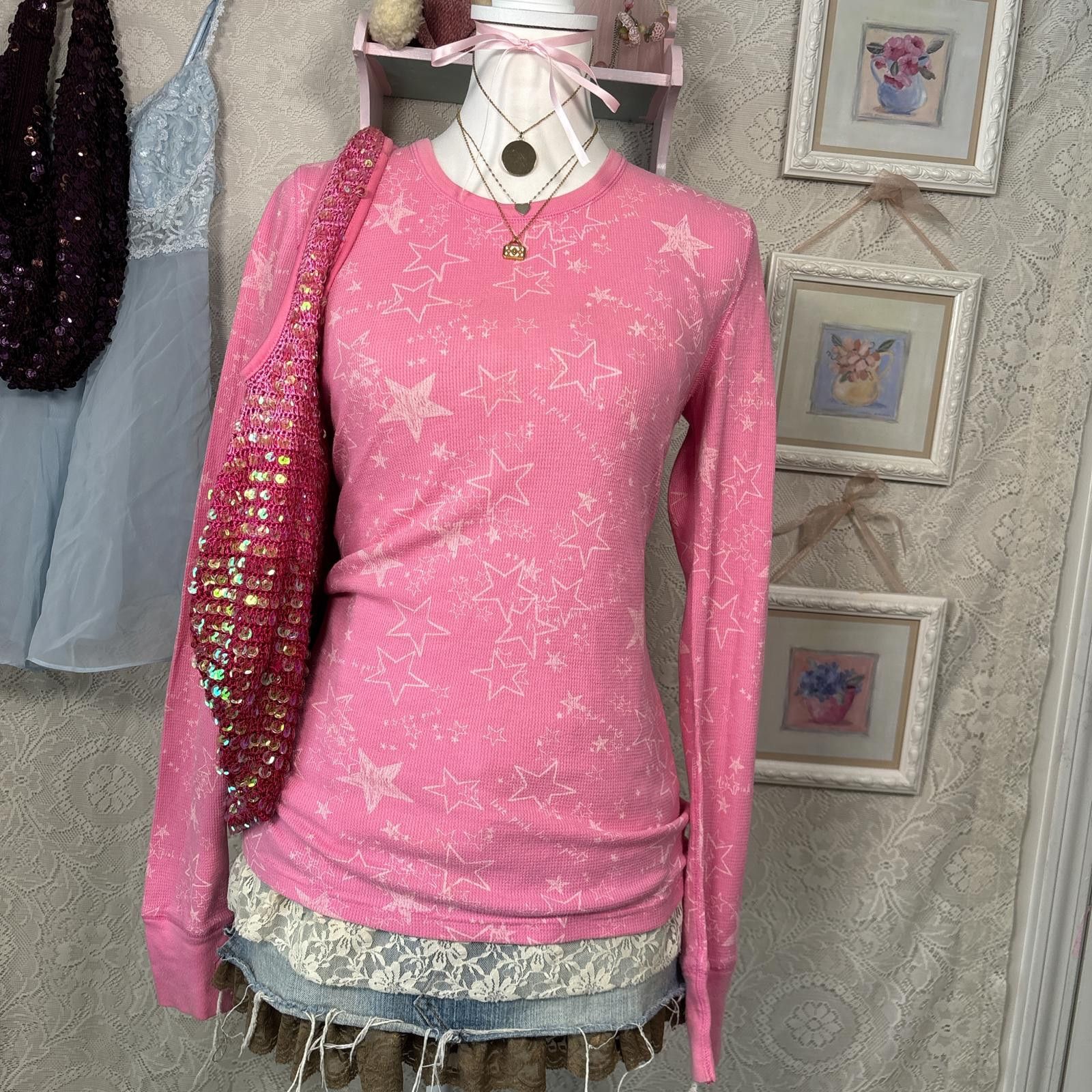 Pink y2k waffle knit PINK star long sleeve Size L / US 10 / IT 46 - 4 Thumbnail