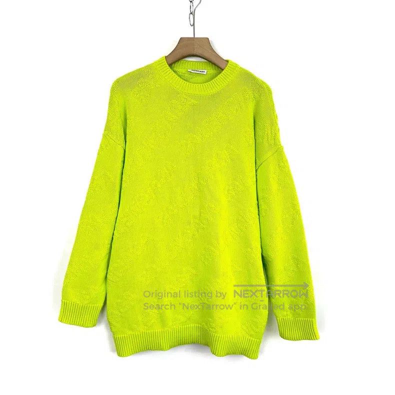 Balenciaga Balenciaga Neon Yellow Full Print Logo Knit Sweater Size US XS / EU 42 / 0 - 1 Thumbnail