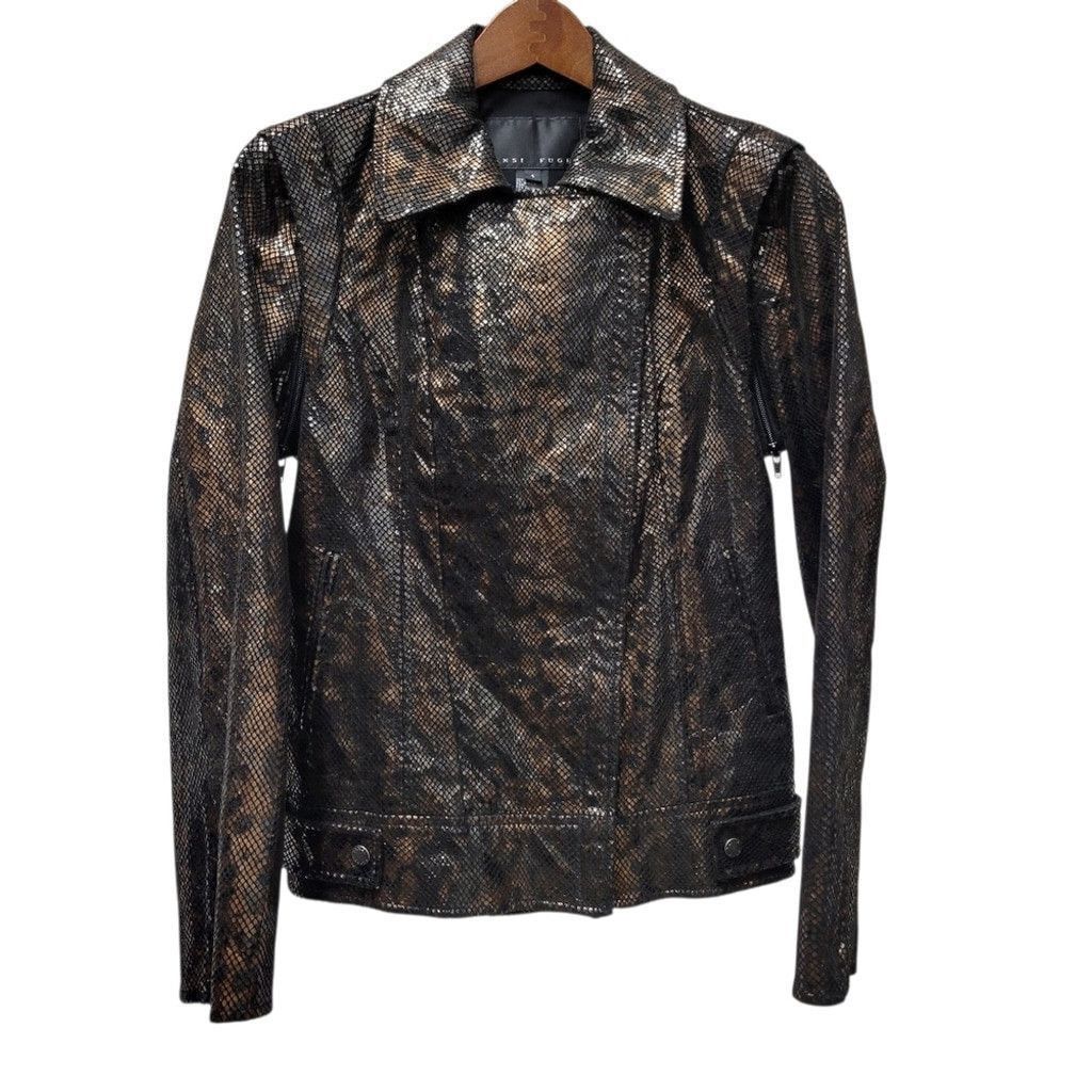 Other Yansi Fugel Women's Lacquered Python Biker Jacket Size S / US 4 / IT 40 - 1 Thumbnail