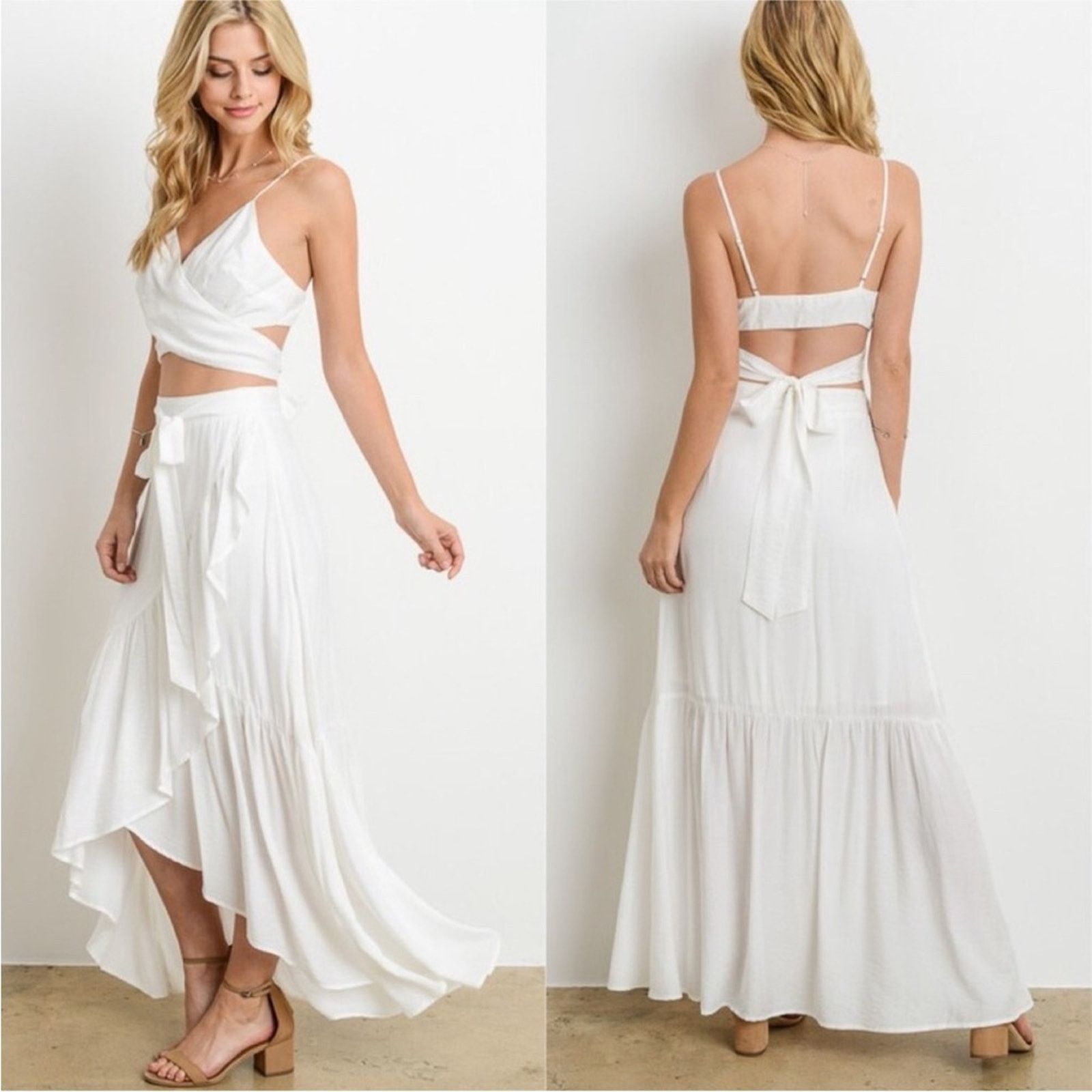 Other NEW White Wrap Crop Top + Maxi Skirt Set size Medium Size M / US 6-8 / IT 42-44 - 1 Thumbnail