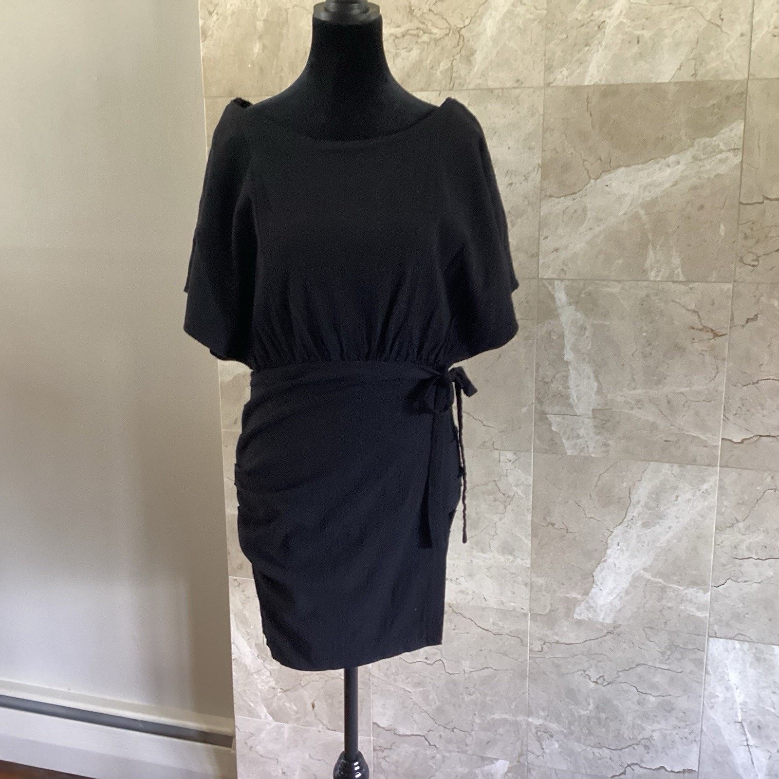 Free People Free People Black Body Con Wrap Mini Dress, Med Draped Party Size M / US 6-8 / IT 42-44 - 1 Thumbnail