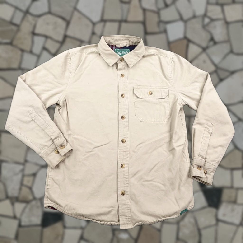 Vintage VINTAGE Woolrich Shirt Shacket Jacket - Canvas Flannel Lined, Khaki Beige, Men's Small - Button-Up, Workwear, Outdoor, Fall/Winter - S Mens Size US S / EU 44-46 / 1 - 1 Thumbnail