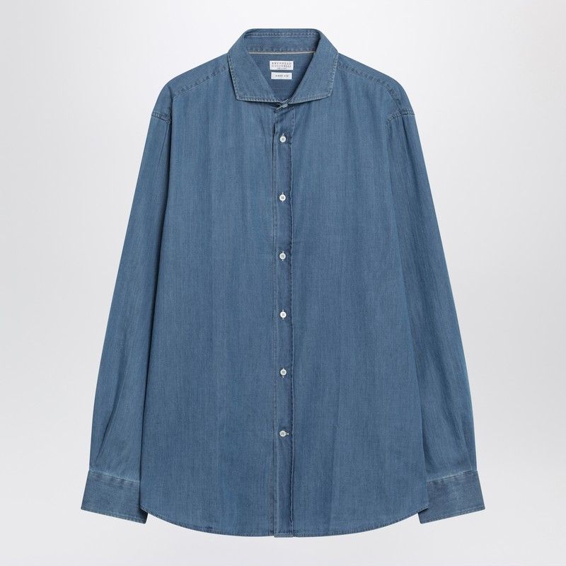Brunello Cucinelli Brunello Cucinelli Light Blue Easy Fit Denim Shirt Size US XL / EU 56 / 4 - 1 Thumbnail