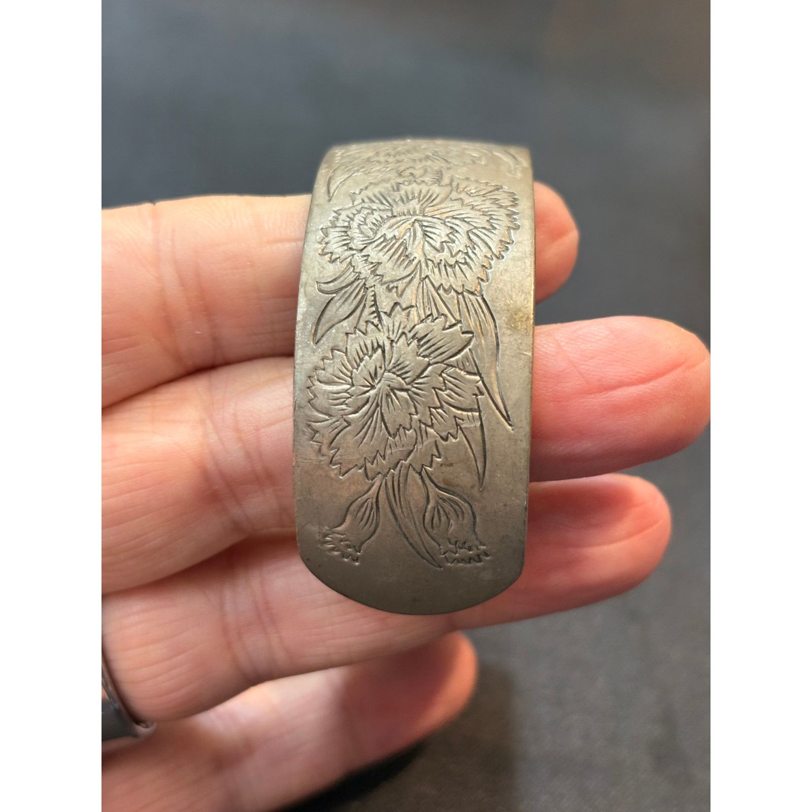 Other VTG Kirk Pewter Floral Etched Cuff Bracelet Sz 7.25” Size ONE SIZE - 6 Thumbnail