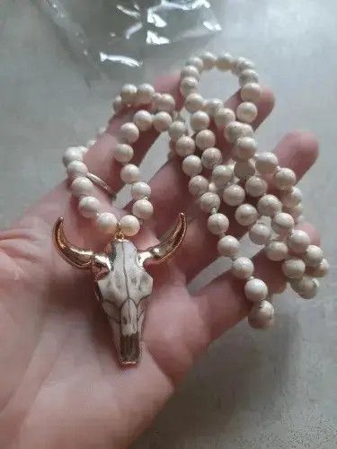Jewelry White Bohemian Bull Head Pendant , Beads Necklace Size ONE SIZE - 2 Thumbnail