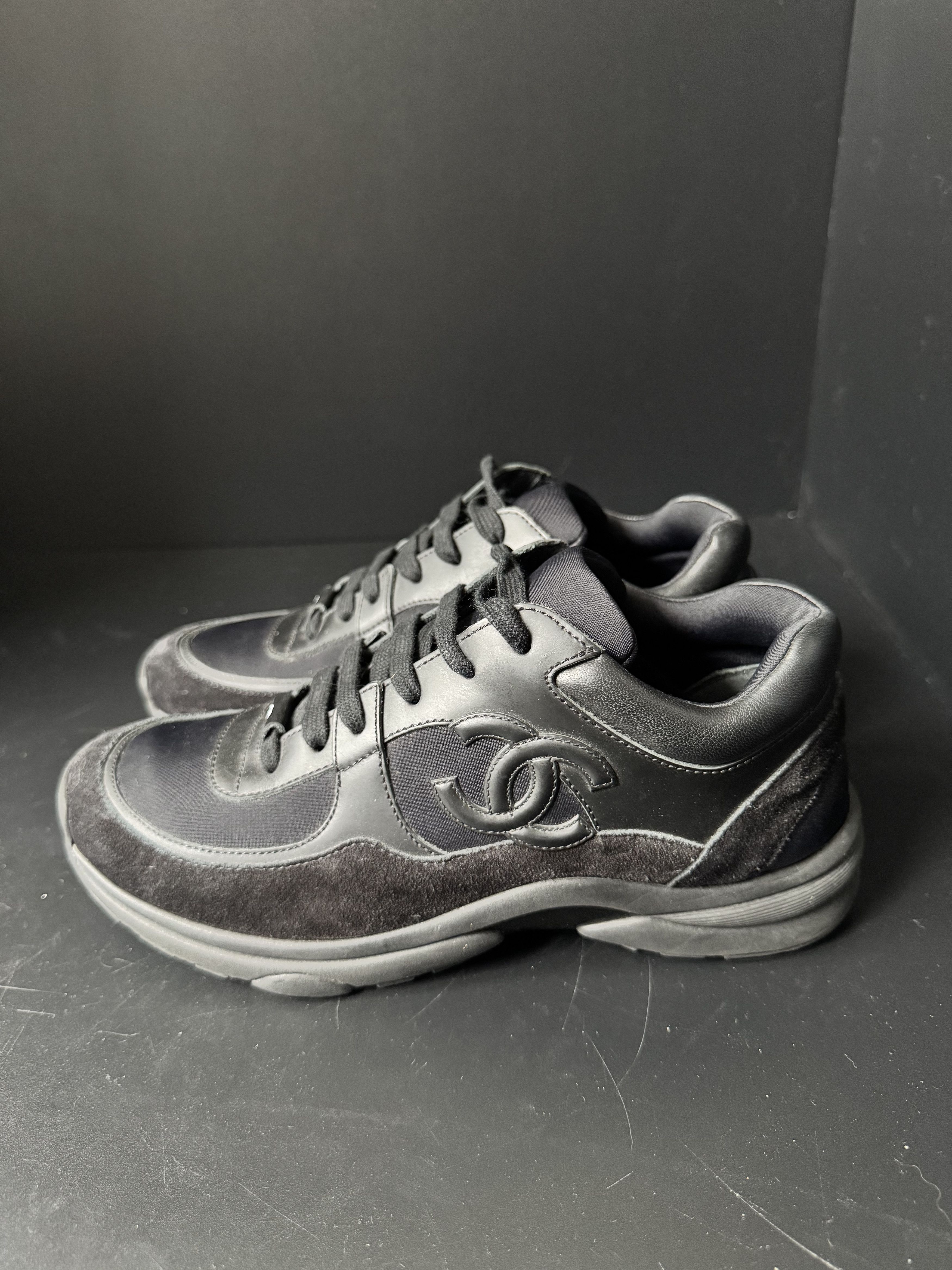 Chanel CC Logo Trainer Sneaker Black, view 3