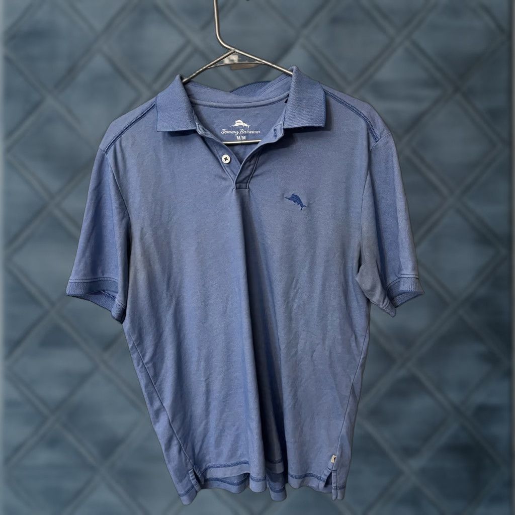 Tommy Bahama Tommy Bahama Polo Shirt Men Blue Solid Cotton Blend Short Sleeve Size M Size US M / EU 48-50 / 2 - 1 Thumbnail