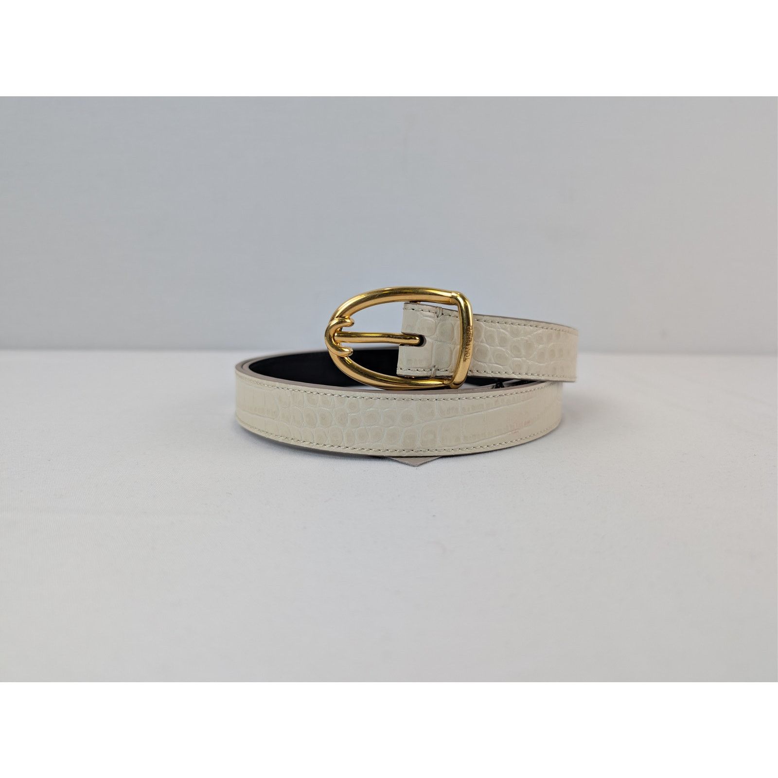 Tom Ford o1rshd1 Size: 95 / Croc Effect Leather Belt in Ivory Size 38 - 19 Thumbnail