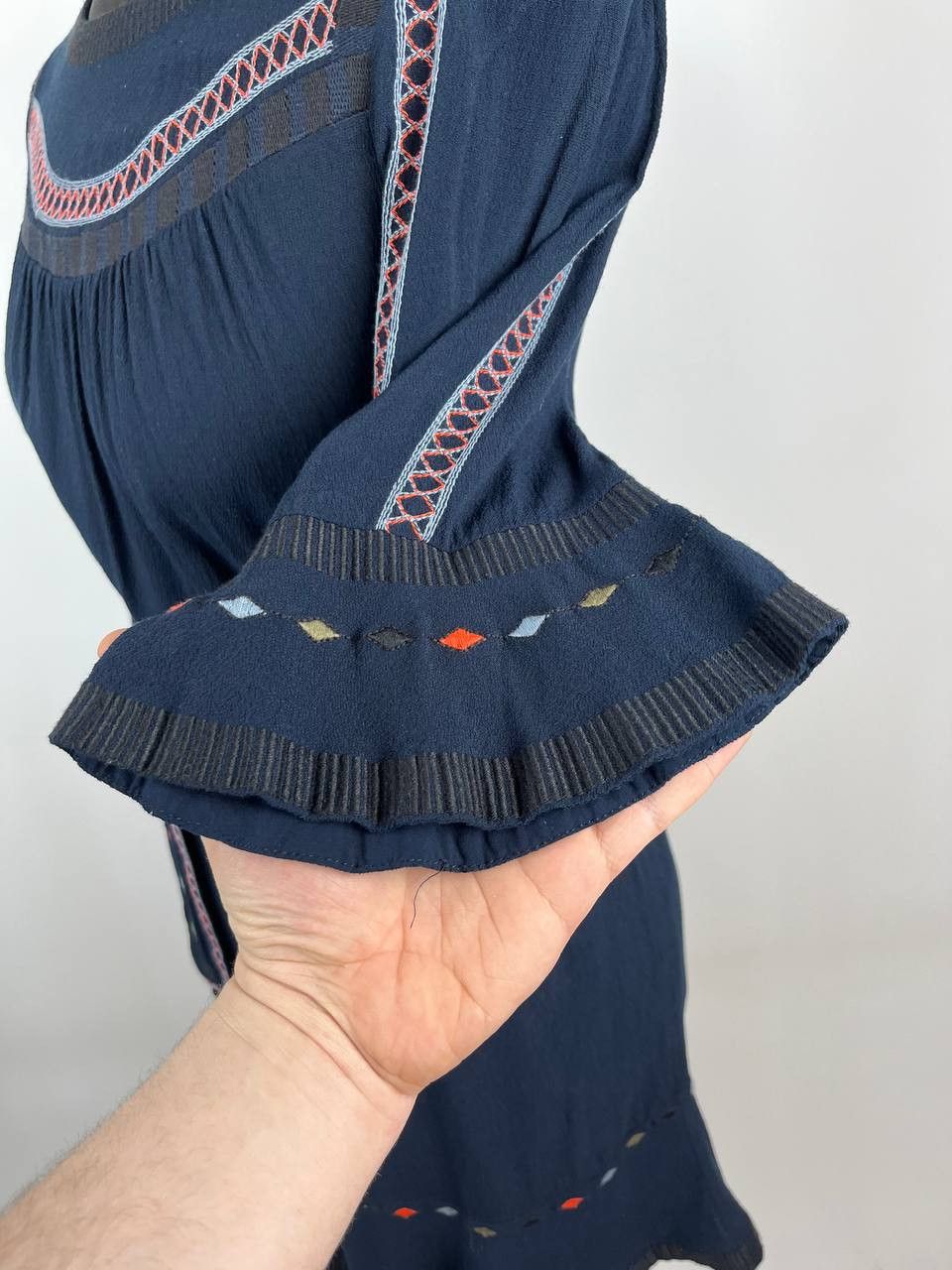 ba&sh Ba&sh Plaza Navy Embroidered Boho Mini Dress with Belt Size S / US 4 / IT 40 - 6 Thumbnail
