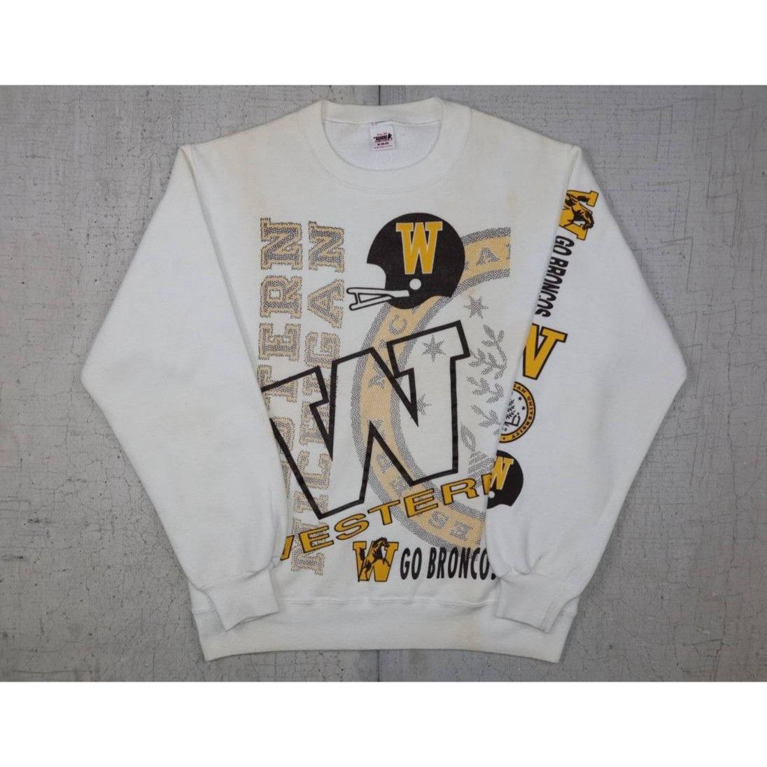 Vintage 90s Western Michigan Broncos Sweatshirt M White USA