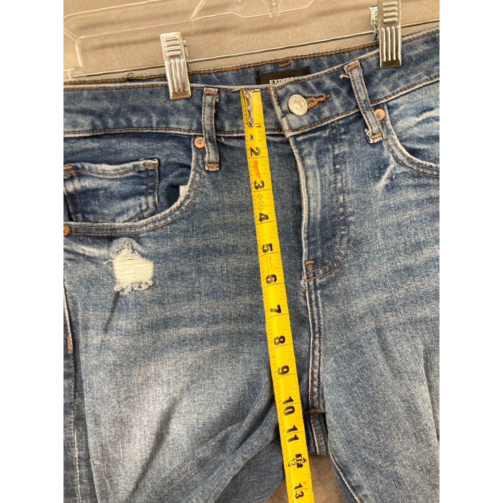 Express Express Wide Leg Jeans 6 High Rise Relaxed Fit Blue Distressed 90s Womens Size 28" / US 6 / IT 42 - 4 Thumbnail