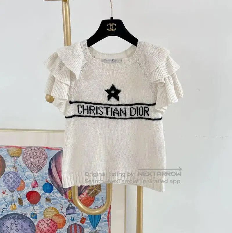 Dior Dior White Cashmere Logo Short Sleeve Sweater . Size S / US 4 / IT 40 - 1 Thumbnail