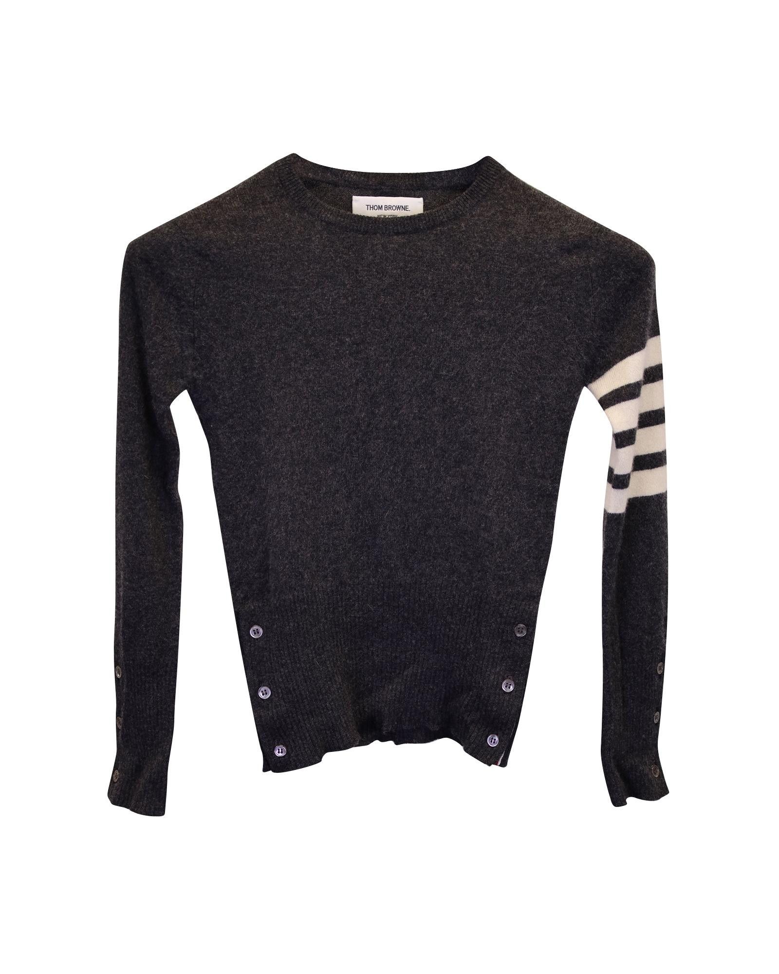 image of Luxurious Grey Cashmere 4-Bar Sweater By Thom Browne, Men's (Size 2XS)