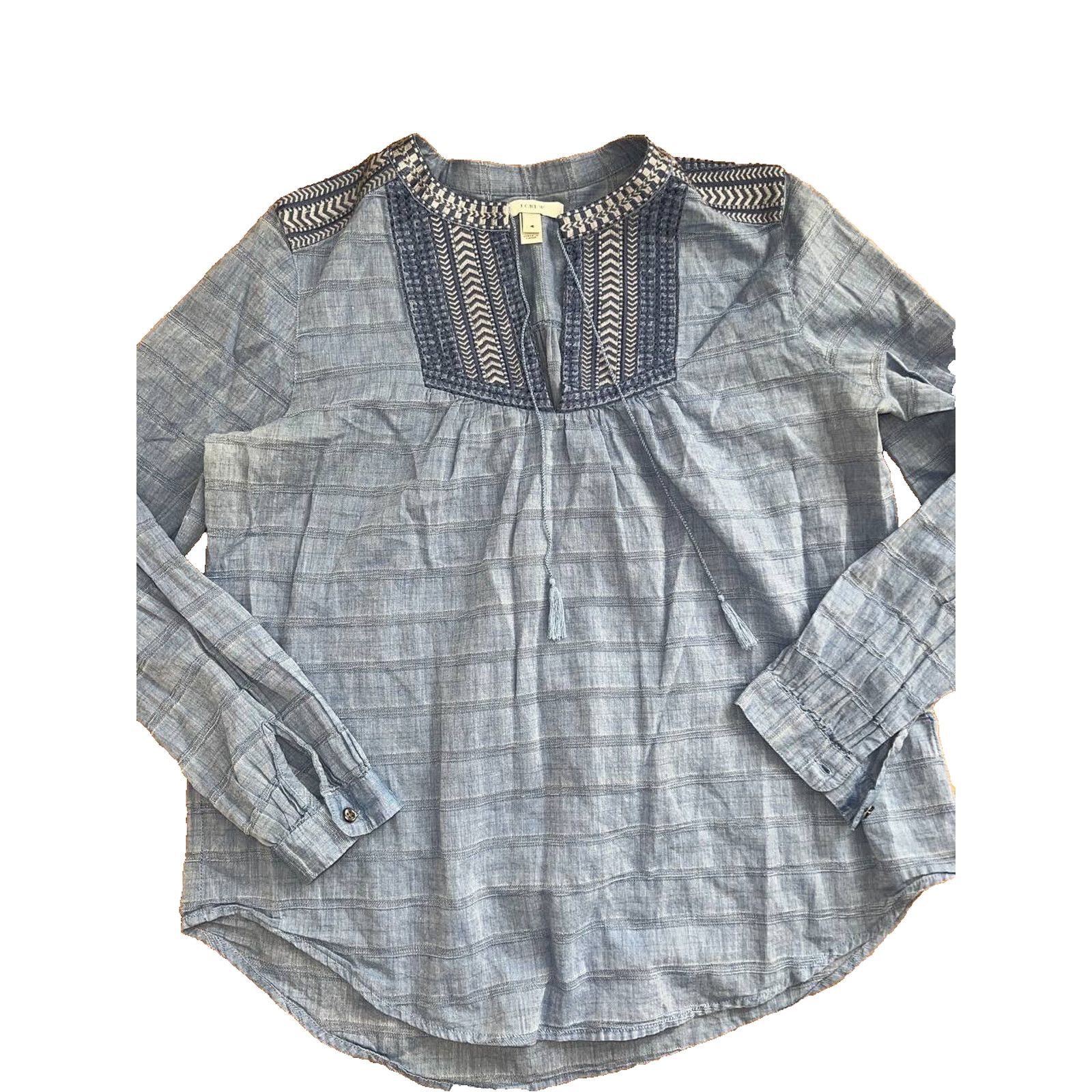 J.Crew J. Crew Women Blue Boho Long Sleeve Blouse Size S A000853 Size S / US 4 / IT 40 - 2 Thumbnail