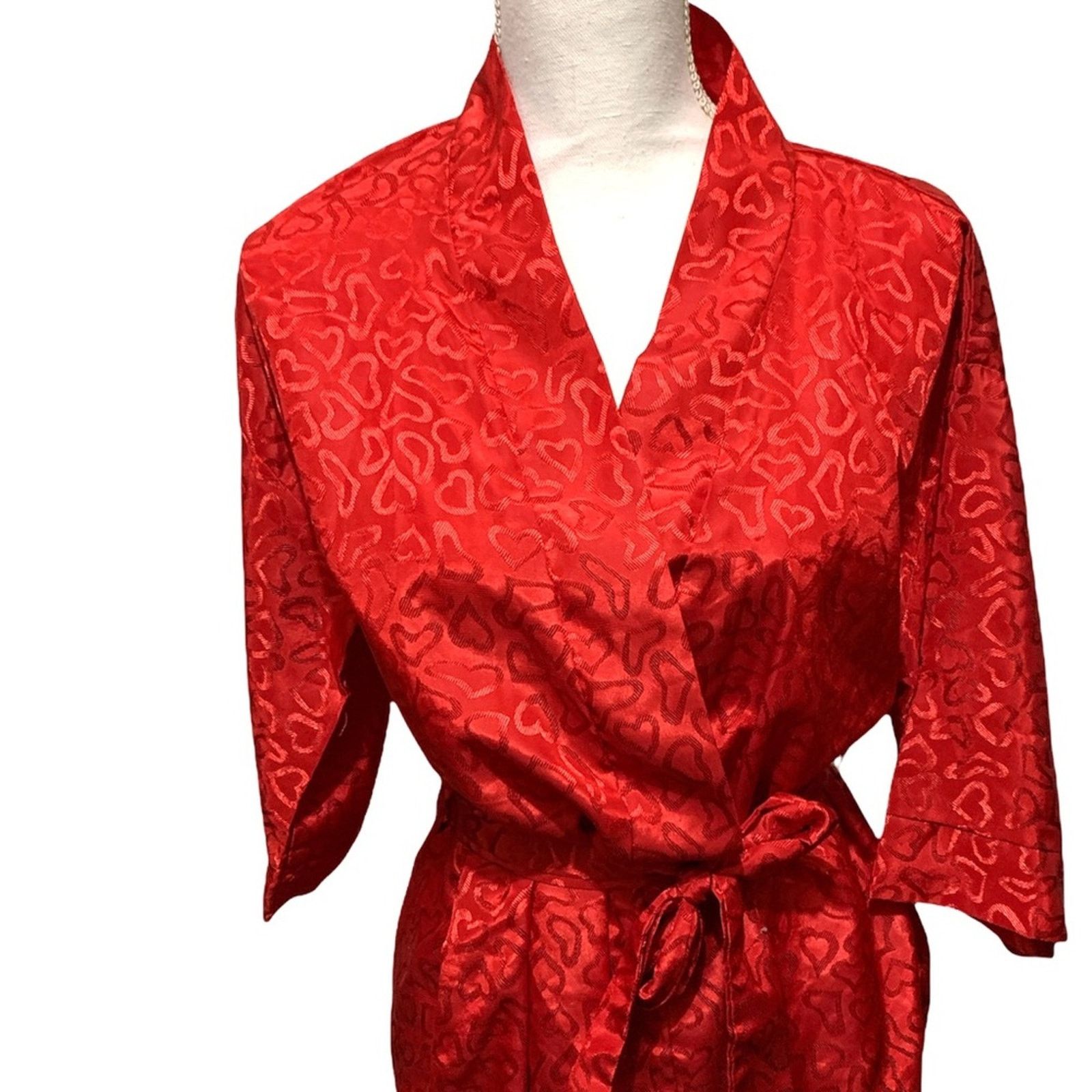 Other Vintage Shorty Red Ghost Heart Damask Print Robe MED Size ONE SIZE - 5 Thumbnail