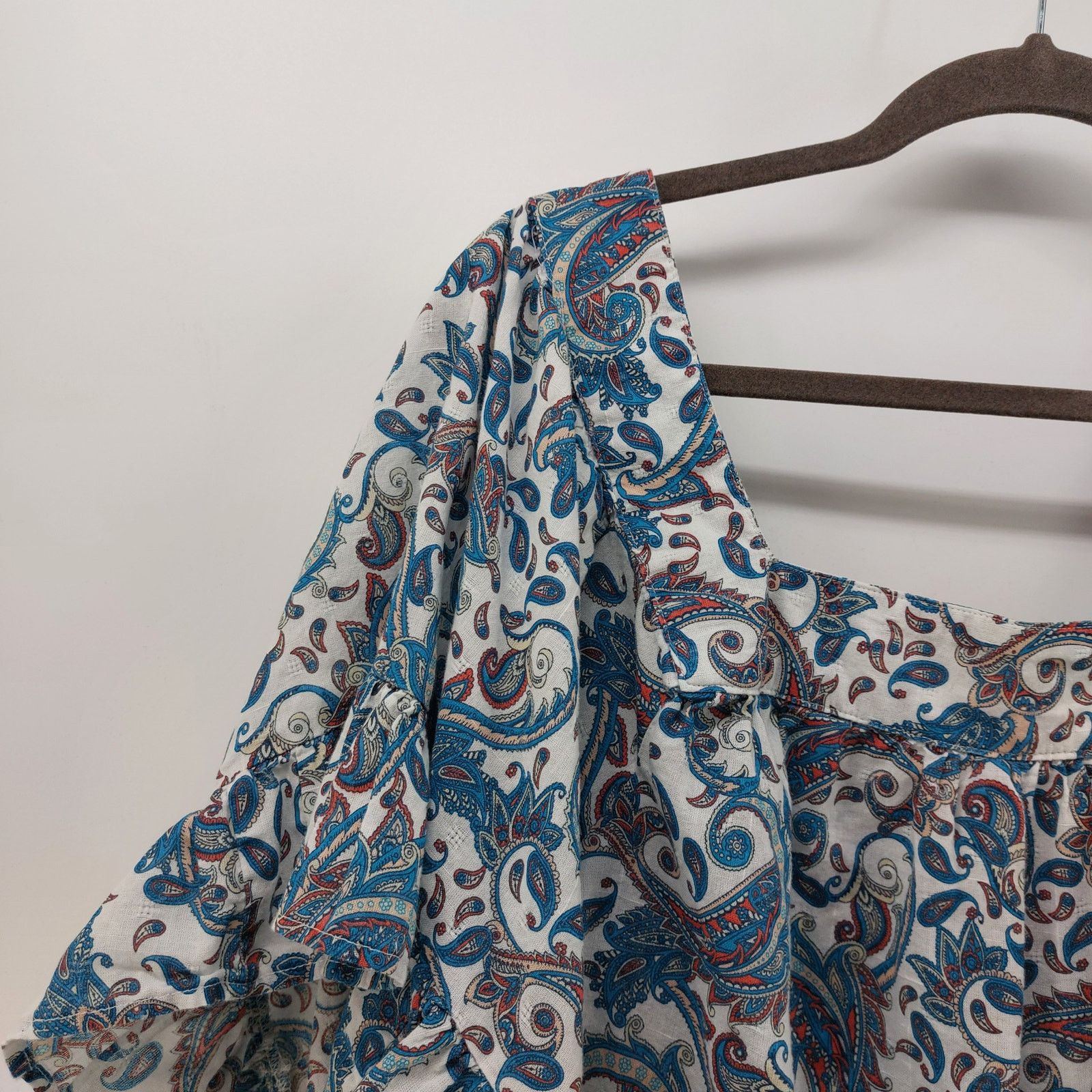 Other Terry & Sky 2X 20W-22W Blouse Paisley Print Ruffle Blue Cute Size XXL / US 16-18 / IT 52-54 - 5 Thumbnail