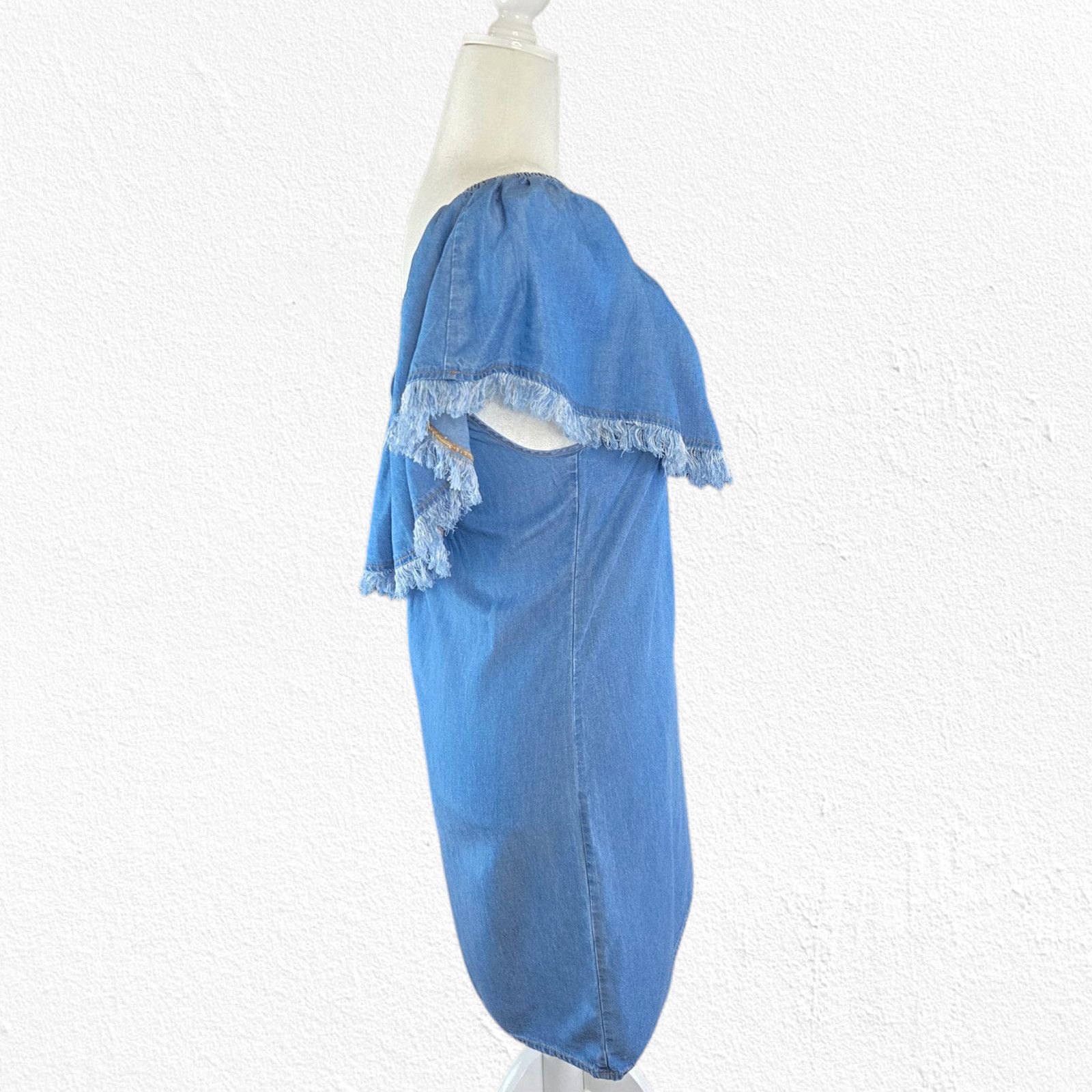Splendid Splendid One Shoulder Ruffle Fringe Chambray Dress Size L Size L / US 10 / IT 46 - 3 Thumbnail