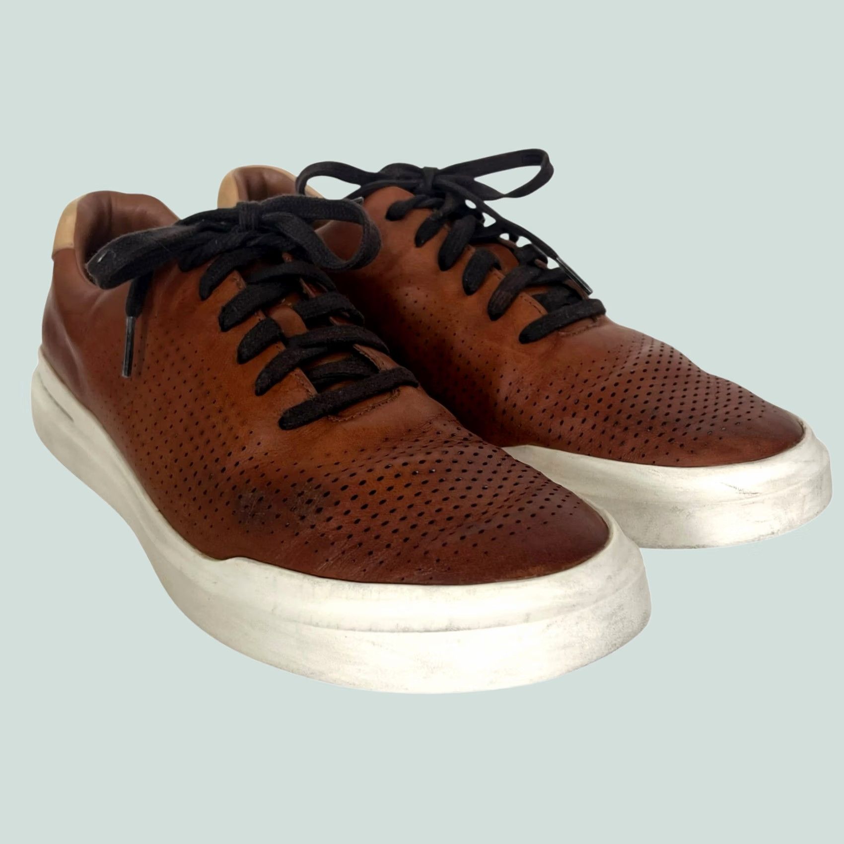Cole Haan Cole Haan Grand Pro Rally Laser Cut Leather Tan Brown Sneakers 10.5 Men Leather Sneakers Casual Mens Shoes C31218 Size US 11 / EU 44 - 1 Thumbnail
