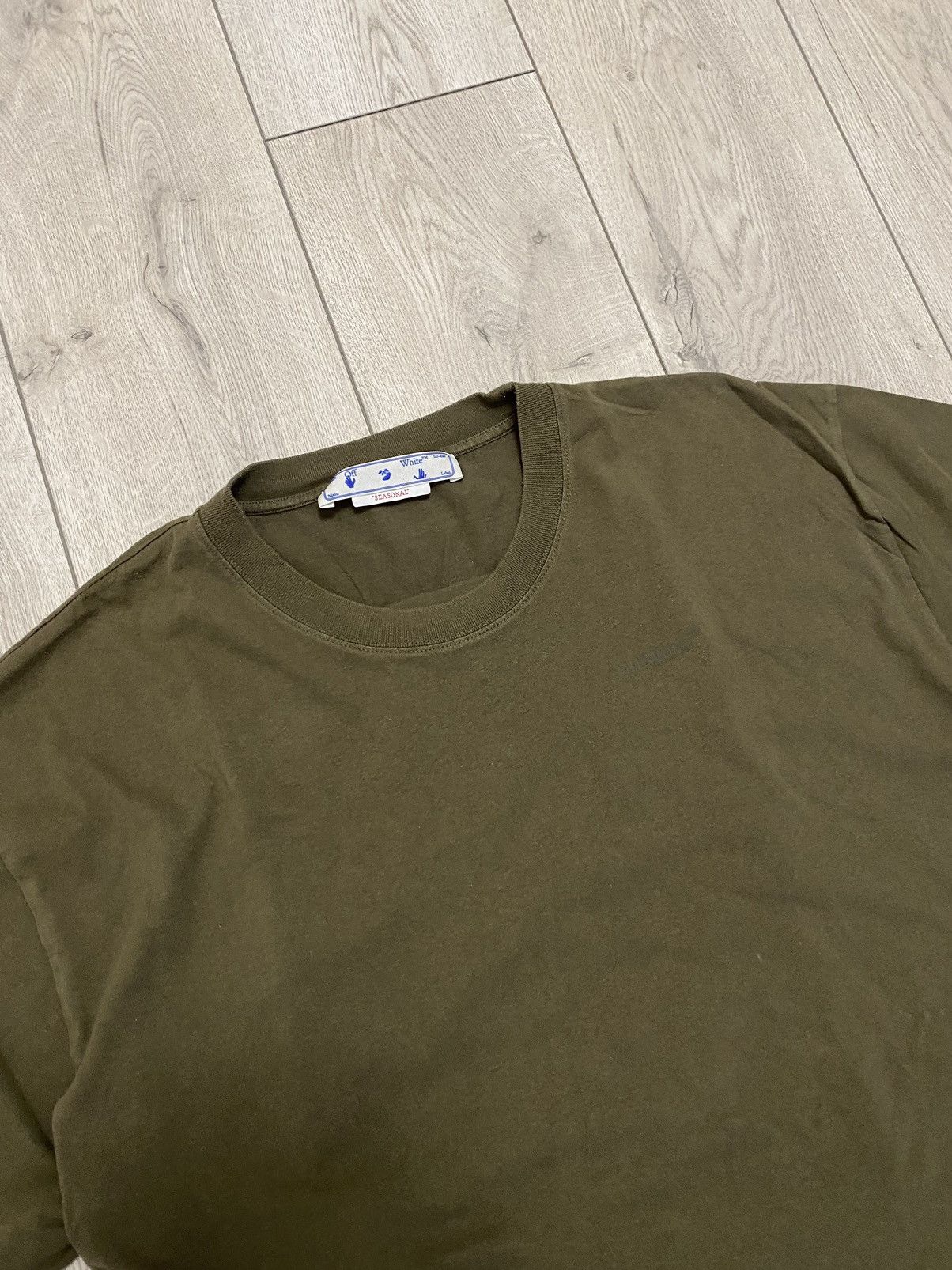 Off-White Negative rubber diagonal stripe Mark Khaki T Shirt