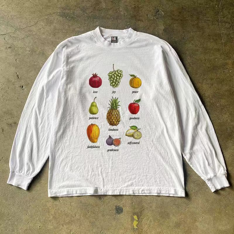 Japanese Brand White casual retro fruit print long-sleeved t-shirt Size US M / EU 48-50 / 2 - 1 Thumbnail