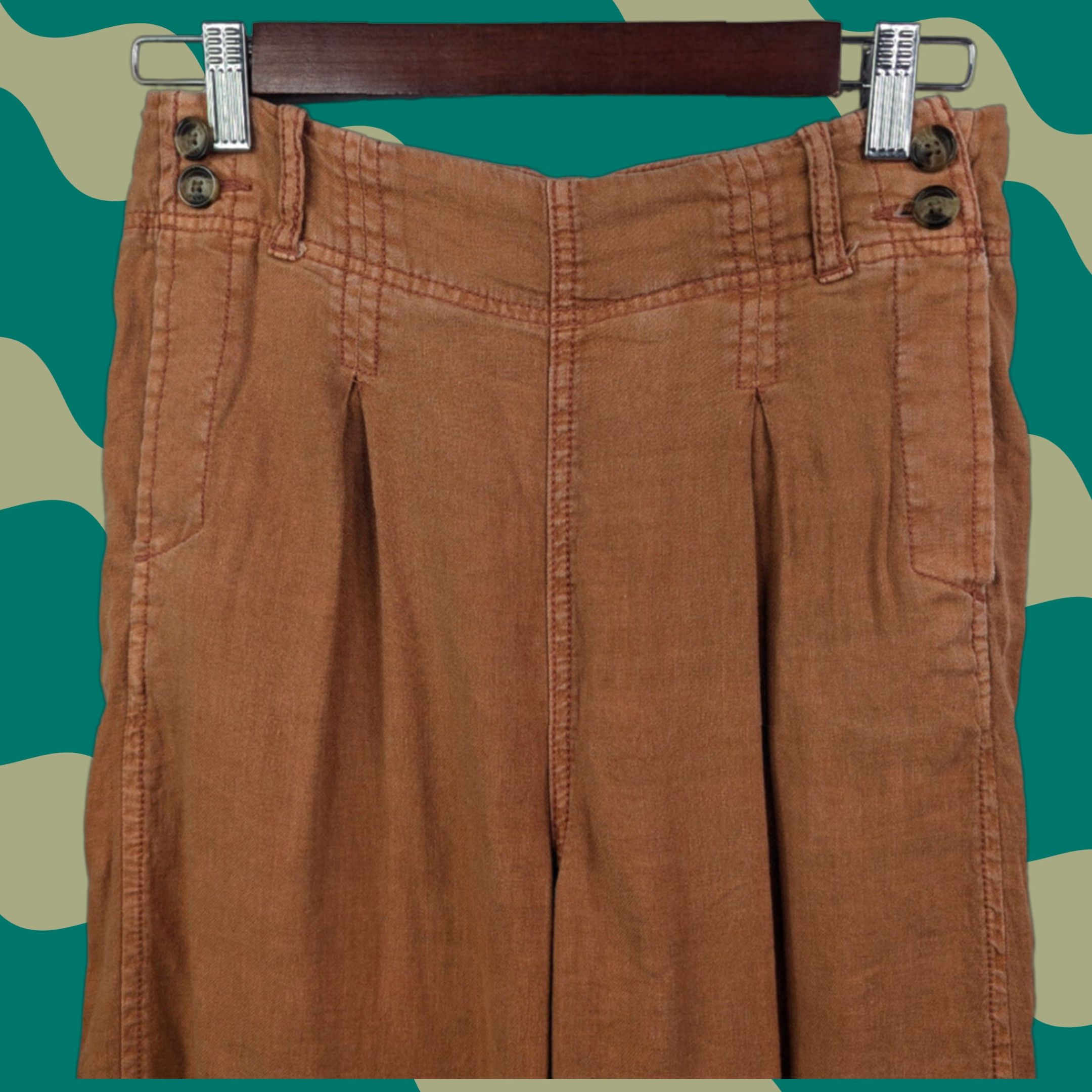 Vintage American Eagle Pants Wide-Leg Cropped Linen Women's 8 Orange Festival Boho Casual Travel Size 30" / US 8 / IT 44 - 1 Thumbnail