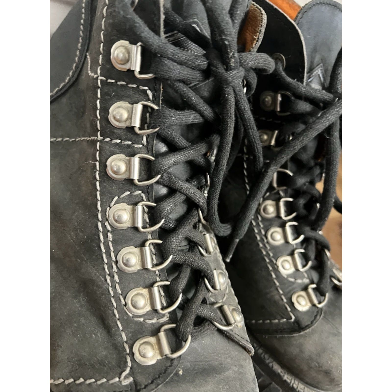 Vintage VINTAGE Bunker Boots Lace Up Combat Goth Grunge 12 H2F Men Boots Gray 90s Suede Leather? Size US 12 / EU 45 - 7 Thumbnail