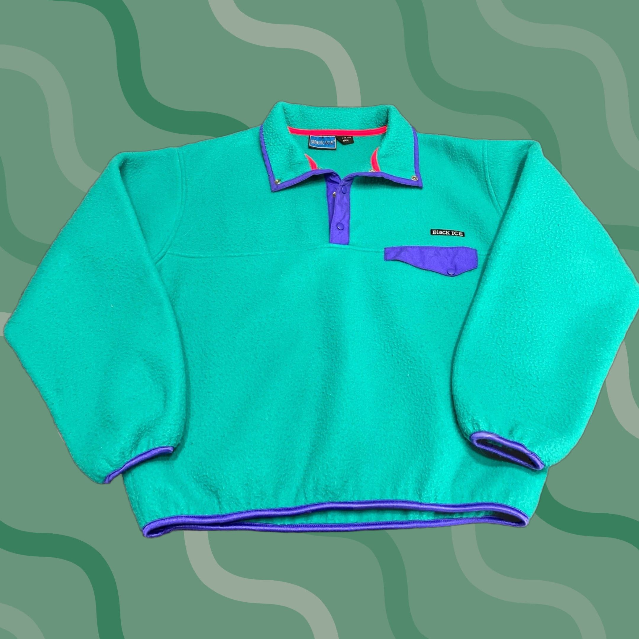 Vintage VINTAGE 90s Black Ice 1/4 Button Long Sleeve Fleece Pullover L N1 Sweatshirt Men Green Outdoor Retro Ski USA Size US L / EU 52-54 / 3 - 1 Thumbnail