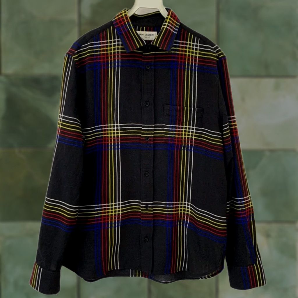 Yves Saint Laurent SAINT LAURENT PARIS Multi-Color Plaid Flannel Shirt Men 38/15 Button-Up Long Sleeve Made Italy Size US M / EU 48-50 / 2 - 1 Thumbnail