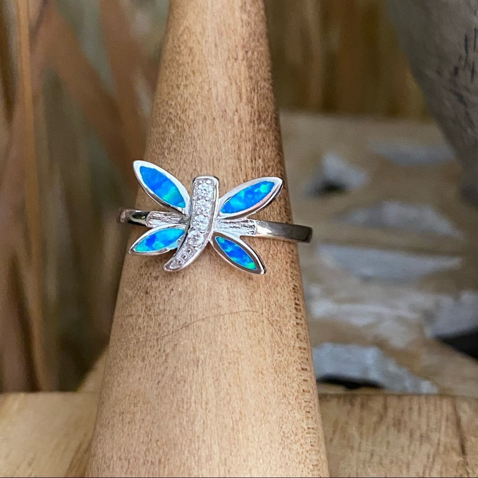 The Unbranded Brand Dragonfly Blue Opal & Cz Sterling Silver Ring Size ONE SIZE - 3 Thumbnail