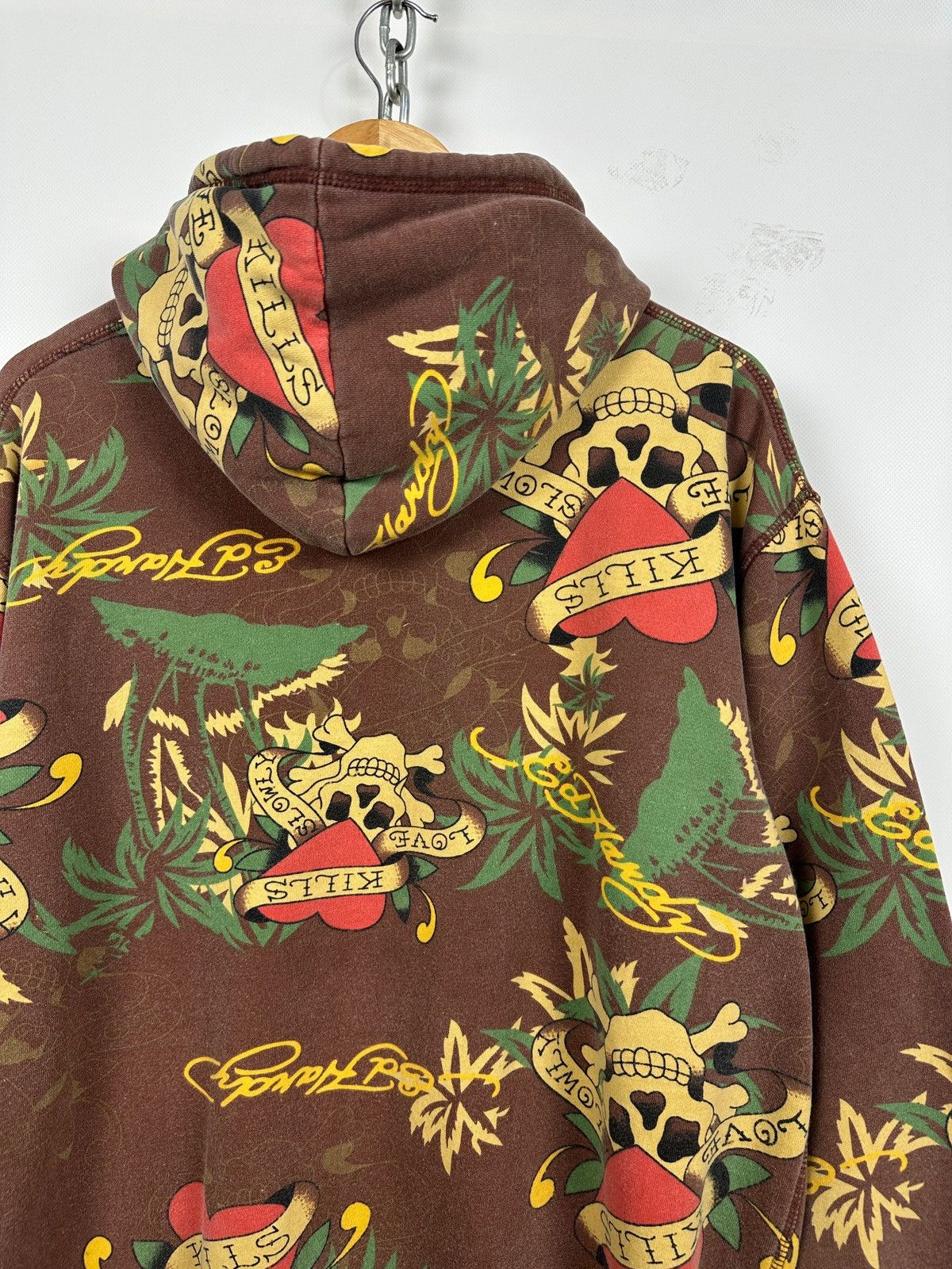 Ed Hardy Vintage Ed Hardy Skull Heart Tattoo AOP Brown Zip Up Hoodie Size US XL / EU 56 / 4 - 16 Thumbnail
