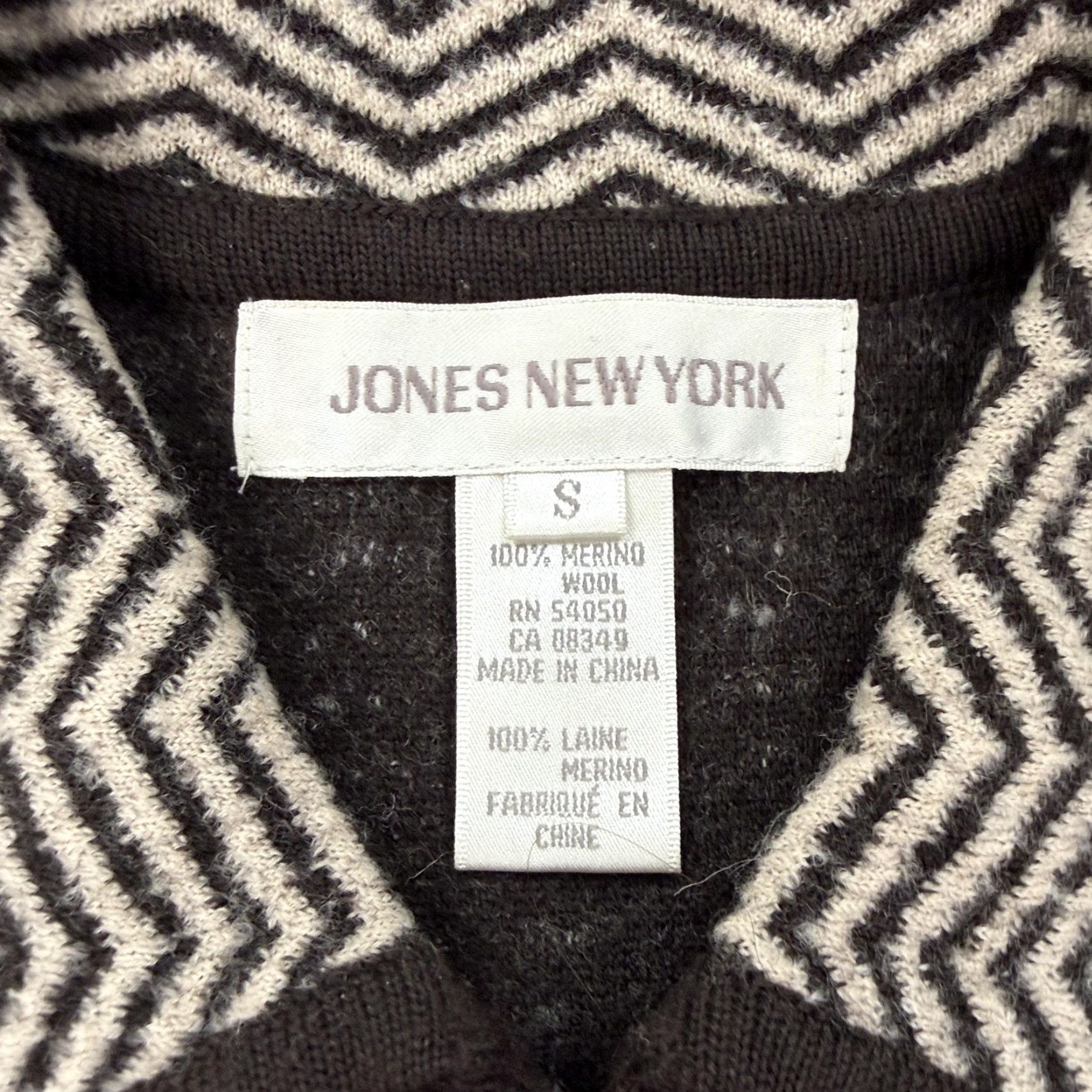 Jones New York Jones New York Jacket Women Small Black Merino Wool Zip Front Chevron Herringbone Knit Pockets Long Sleeve Collared Womens Size S / US 4 / IT 40 - 3 Thumbnail