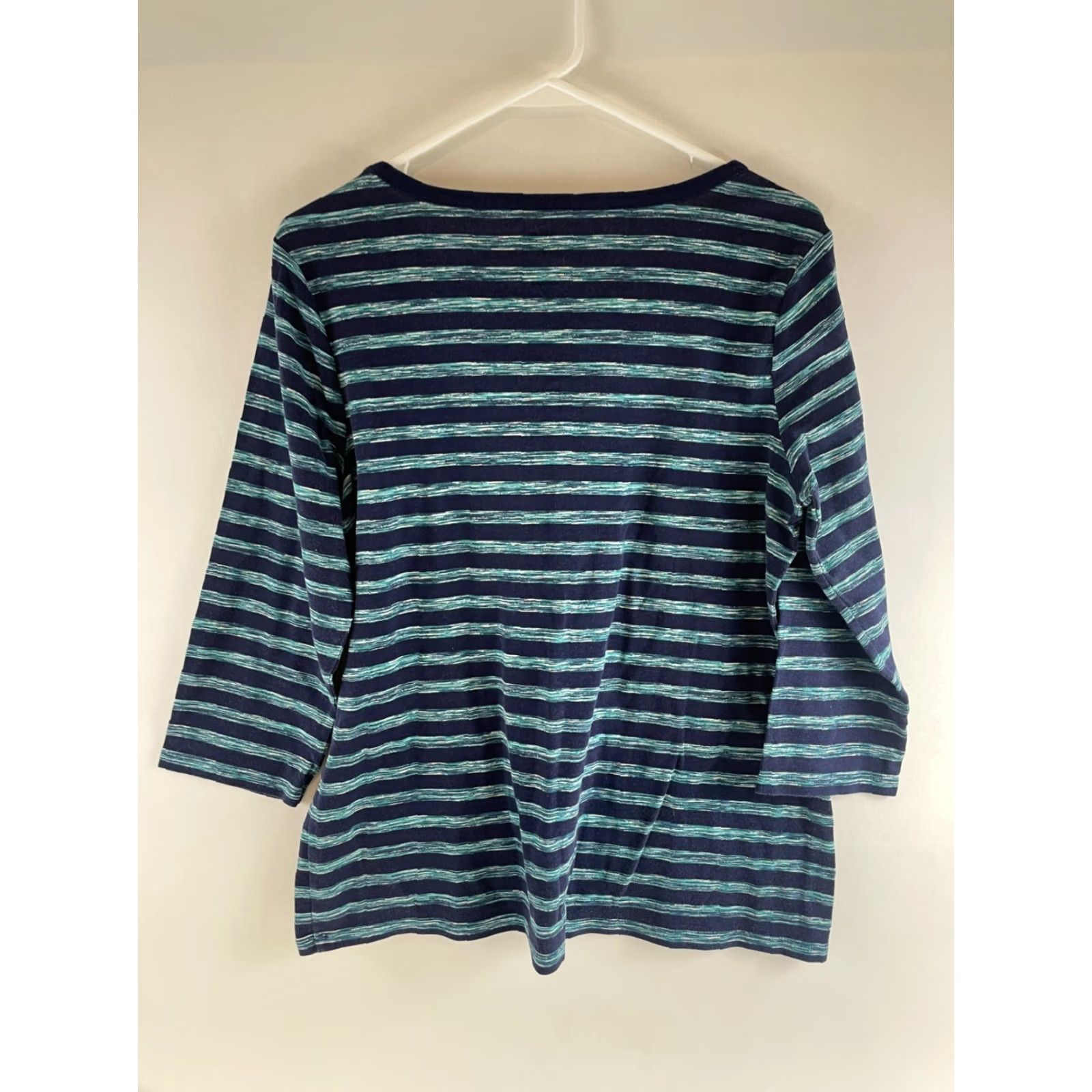 Croft & Barrow Croft & Barrow Shirt Women's XL Blue Turquoise Striped Long Sleeve Tee Size XL / US 12-14 / IT 48-50 - 2 Thumbnail