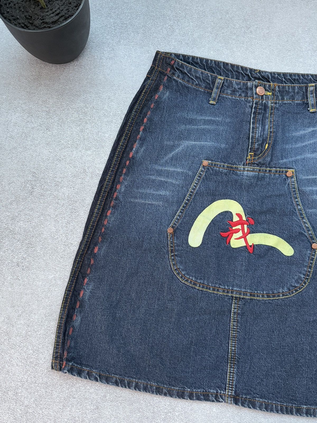 Evisu Evisu Denim Skirt Vintage Womens Y2K Blue Button Japan Style Size 31" - 3 Thumbnail