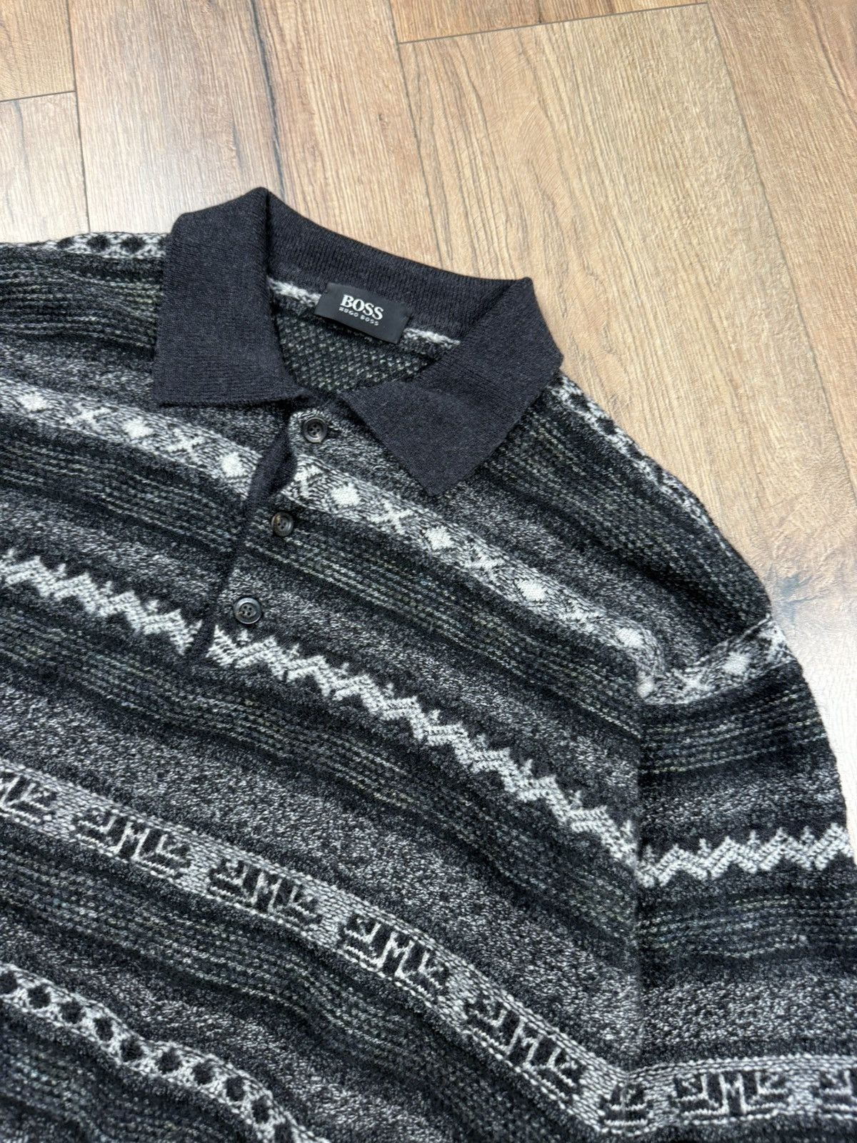 Hugo Boss Hugo Boss Vintage Wool Pattern Knit Polo Sweater 54 Italy Size US M / EU 48-50 / 2 - 2 Thumbnail