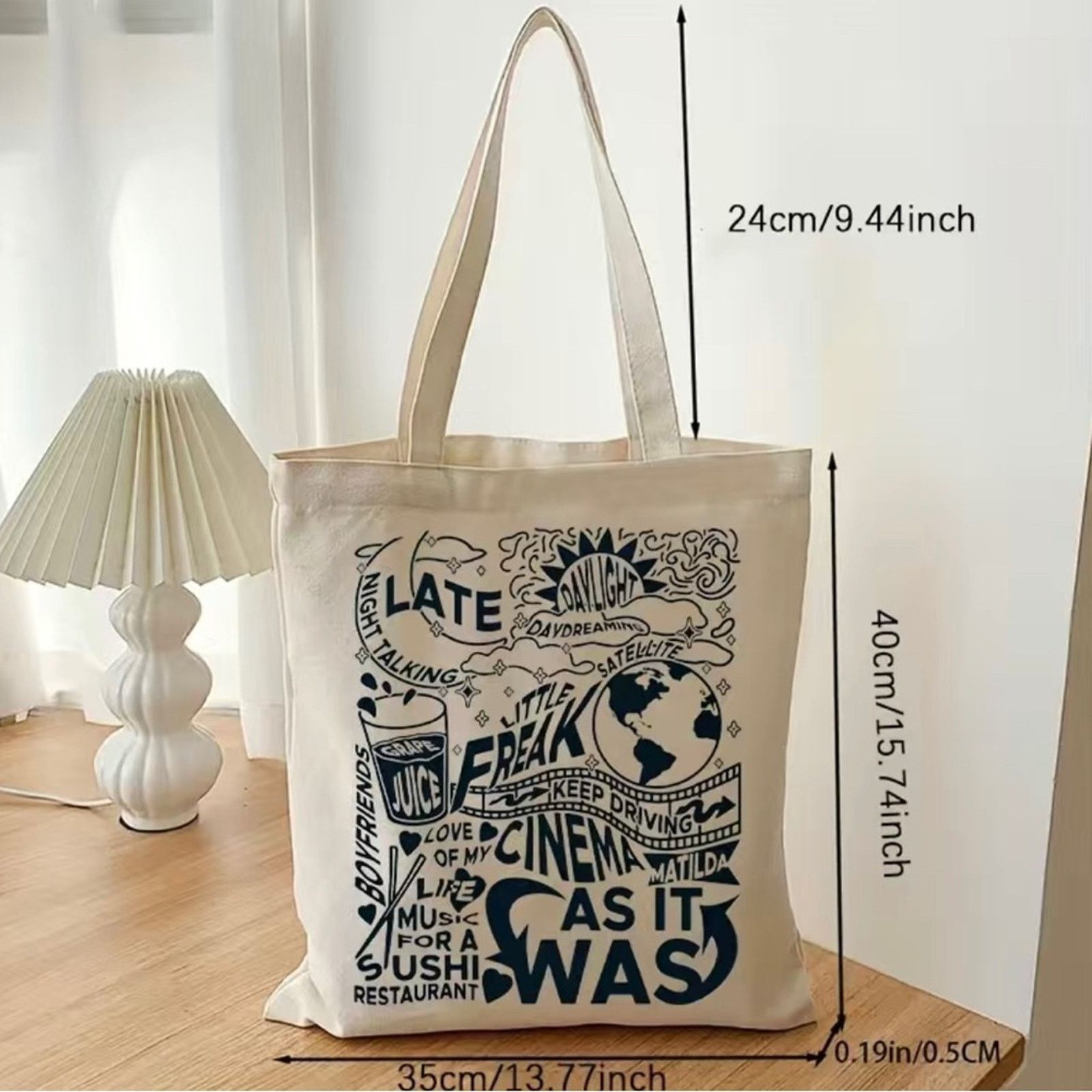 Other Letter Print Canvas tote reusable Shopping Bag book bag Size ONE SIZE - 3 Thumbnail
