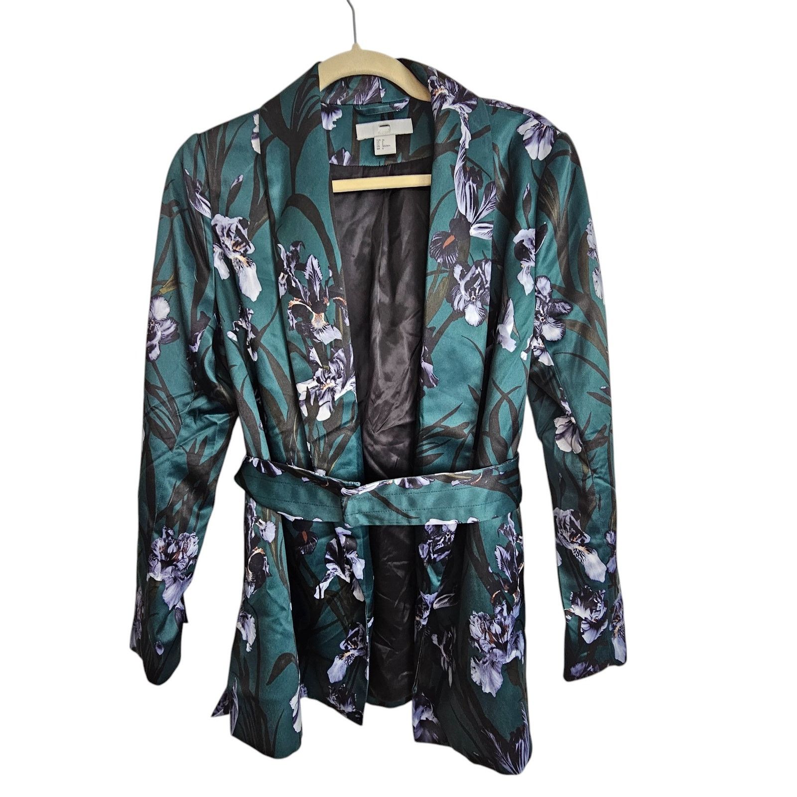 H&M H&M Womens Satin Floral Blazer Size 6 Belted Whimsigoth Size M / US 6-8 / IT 42-44 - 1 Thumbnail
