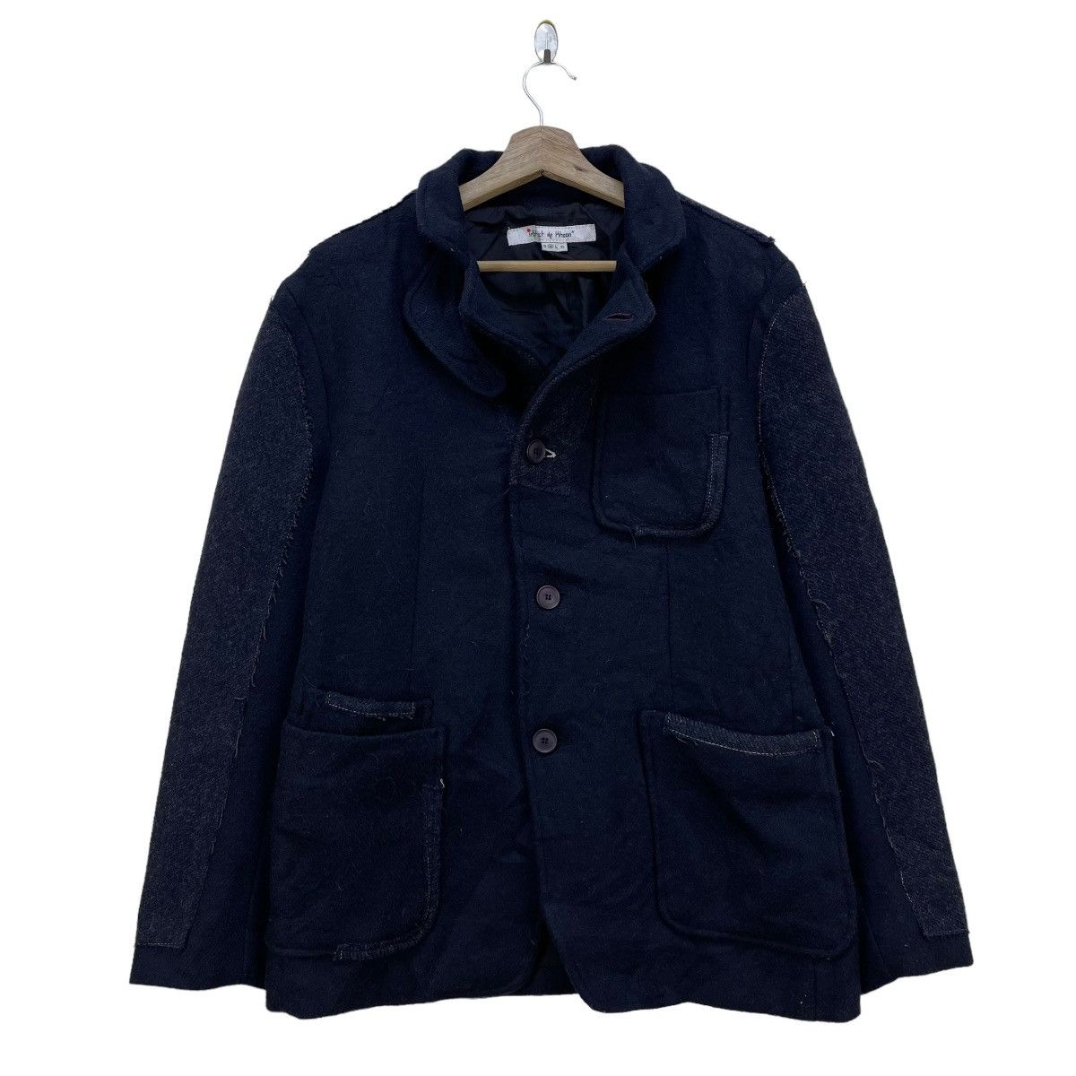 image of Vintage Khoon Pacthwork Navy Casual Jacket Inspired 45Rpm, Men's (Size Medium)