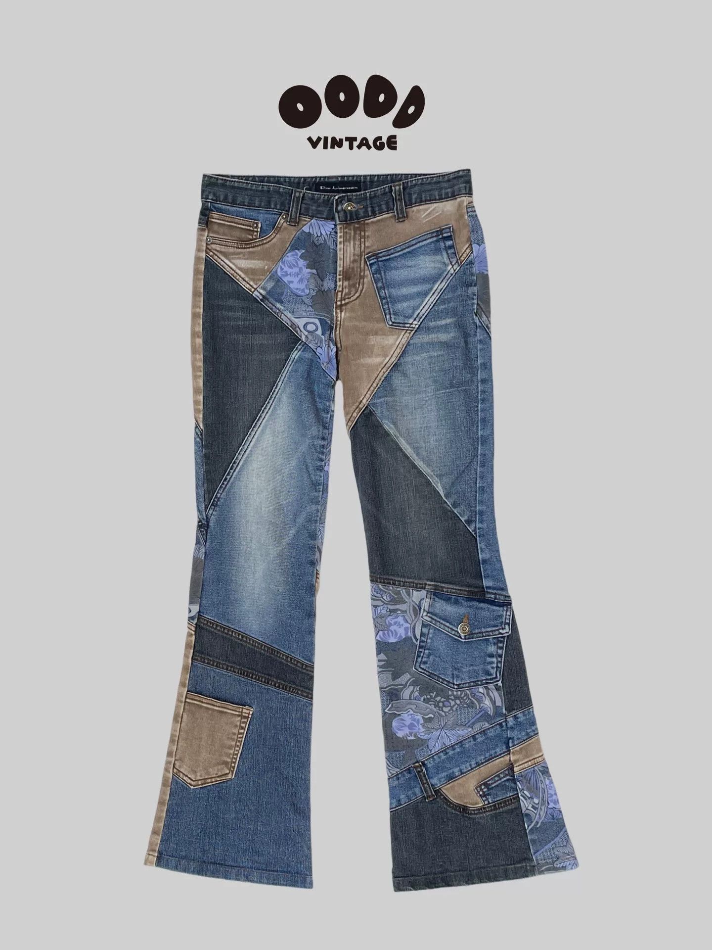 5351 POUR LES FEMMES 00s Patchwork Flared Denim Pants Size 24" / US 00 / IT 34 - 1 Thumbnail