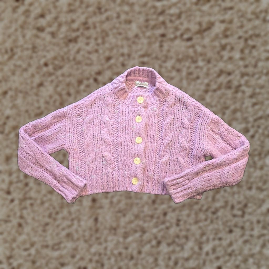 Urban Outfitters Urban Outfitters Sweater Cardigan Womens Size S Pink Purple Chunky Knit Round Neck Long Sleeve Crop Grandma Vintage No Size S / US 4 / IT 40 - 1 Thumbnail